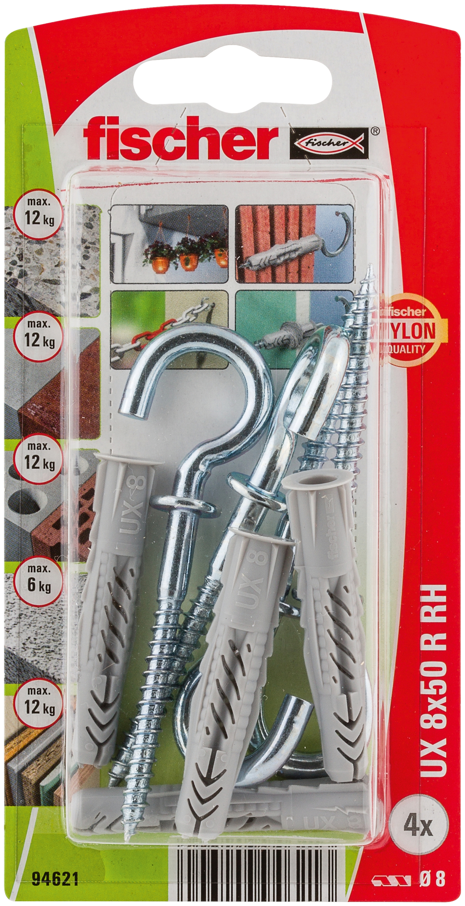 fischer Universaldübel UX 8 x 50 RH mit Rundhaken