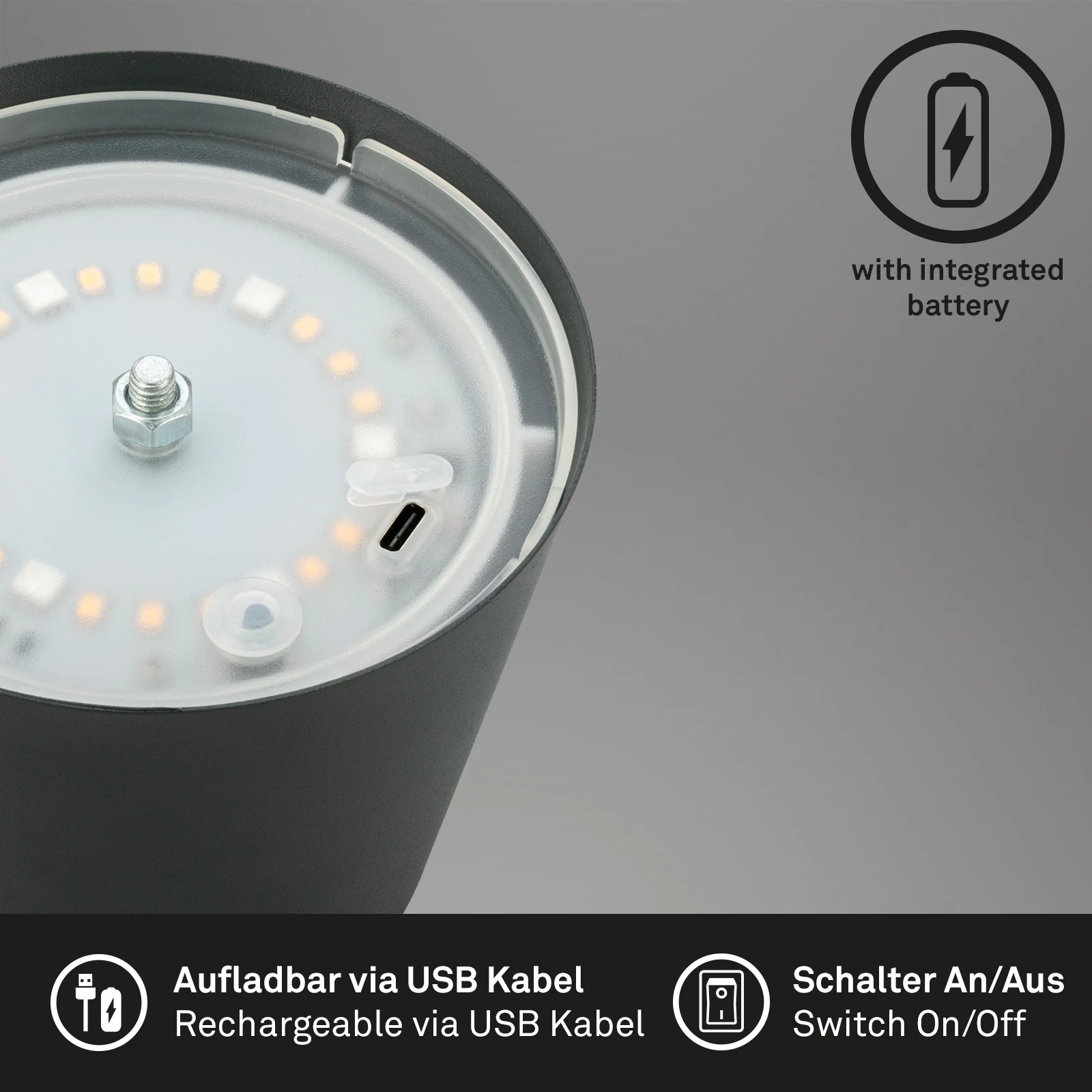 RGB/W Akku Tischleuchte, IP44, 2,5W, Anthrazit