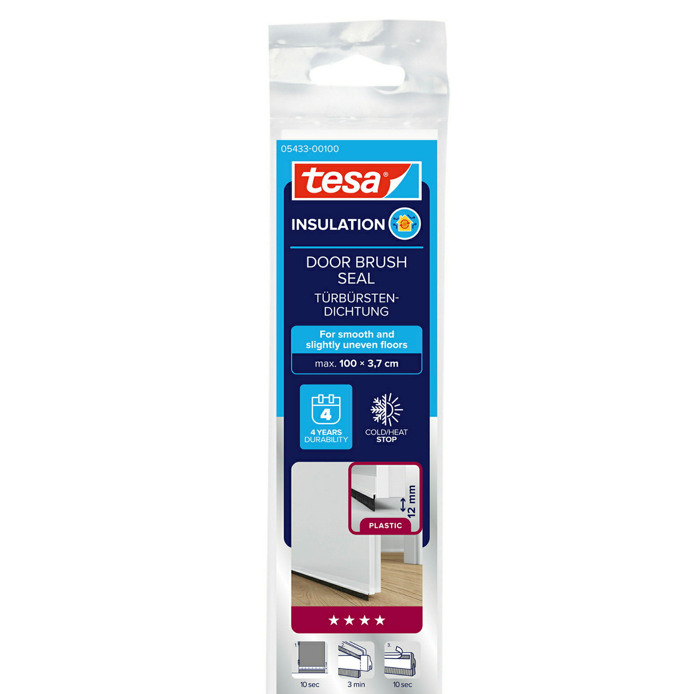 tesamoll® Standard Türdichtschiene für glatte Böden weiß