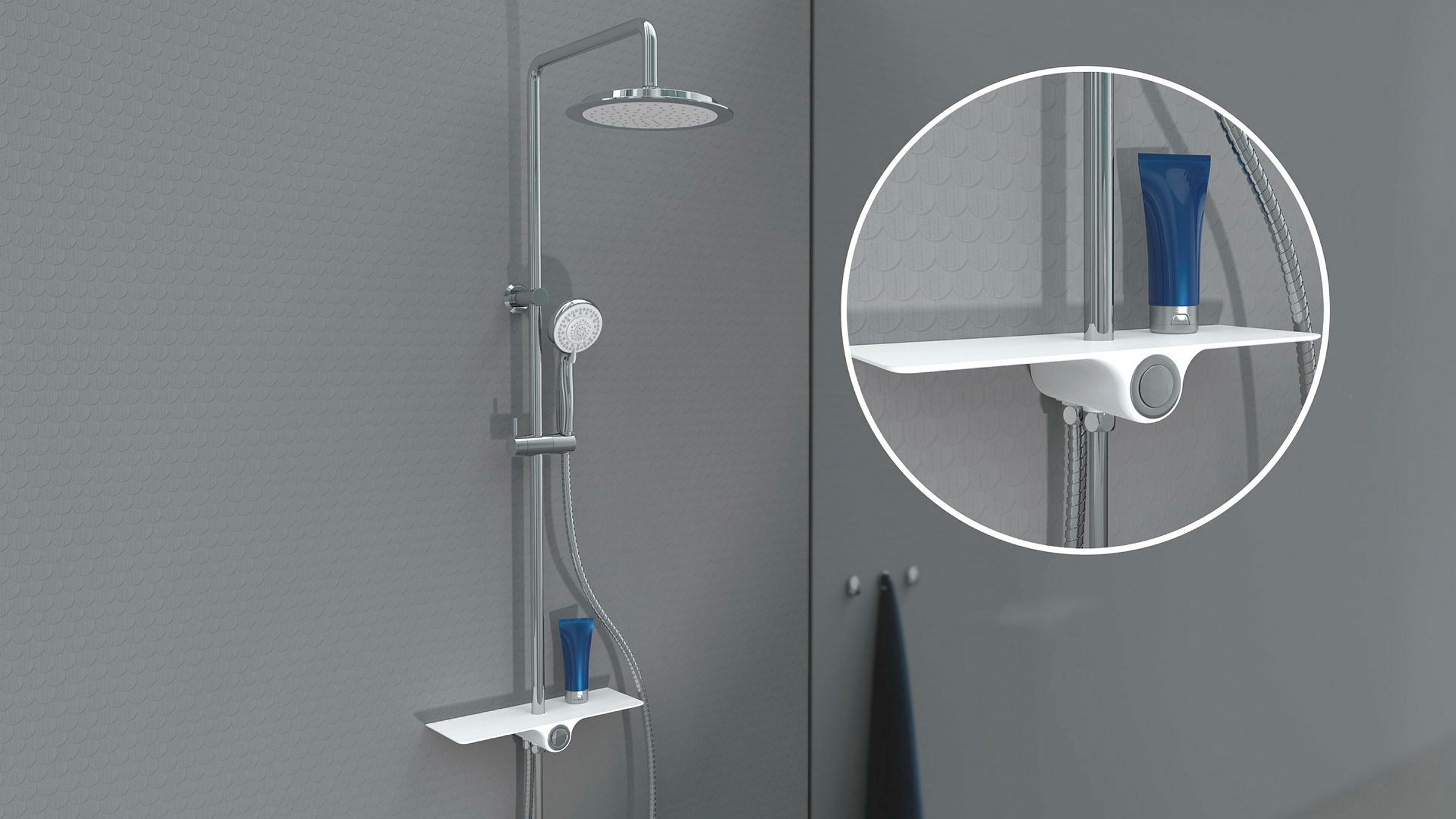 AQUASTAR Überkopfbrause-Set, Chrom/Weiß, mit Ablage