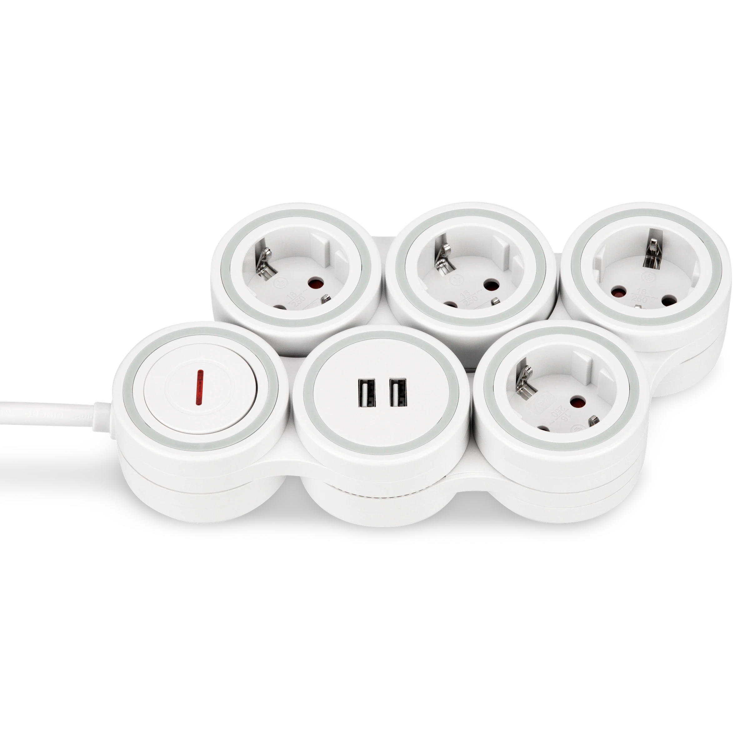 Steckdosenleiste Supraflex 4-fach USB & Schalter 1,4m weiß-grau