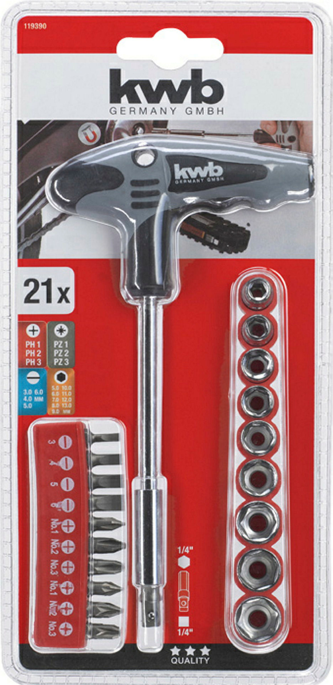 T-Griff Schraubendrehersatz mit Magnethalter, 21-tlg.
