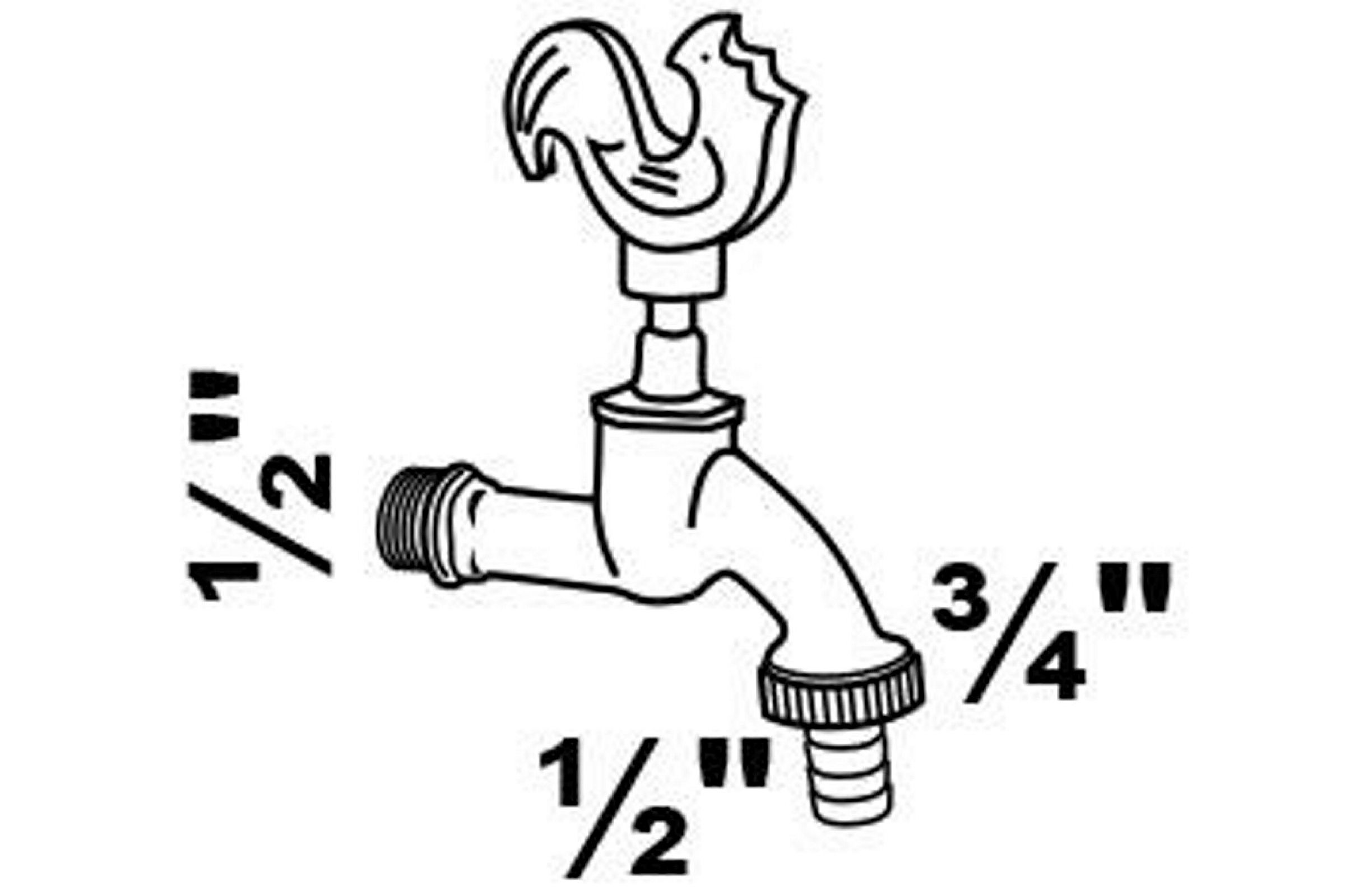 MS Auslaufventil Gockelgriff, poliert, 1/2''AG x 3/4''AG x 1/2''T