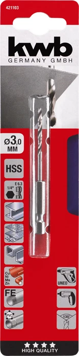 HSS-Spiralbohrer 1/4'' 6-kant D3.0mm