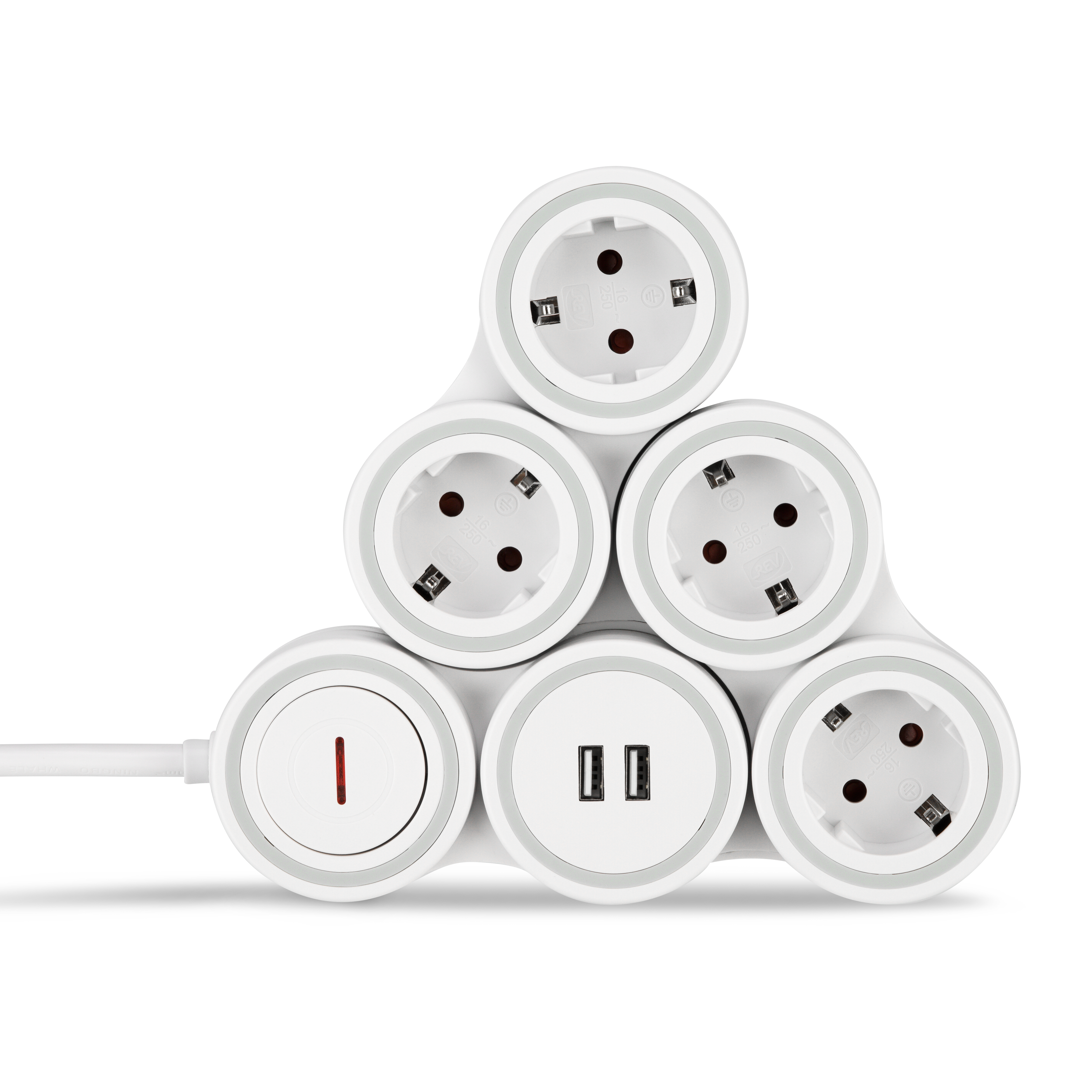 Steckdosenleiste Supraflex 4-fach USB & Schalter 1,4m weiß-grau