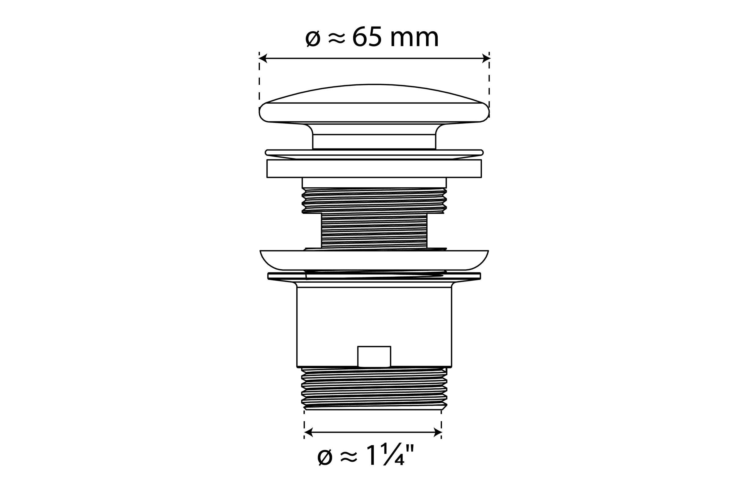 Design-Ablaufventil, Kappe Weiß, 1 1/4 x 65 mm, mit Überlauf