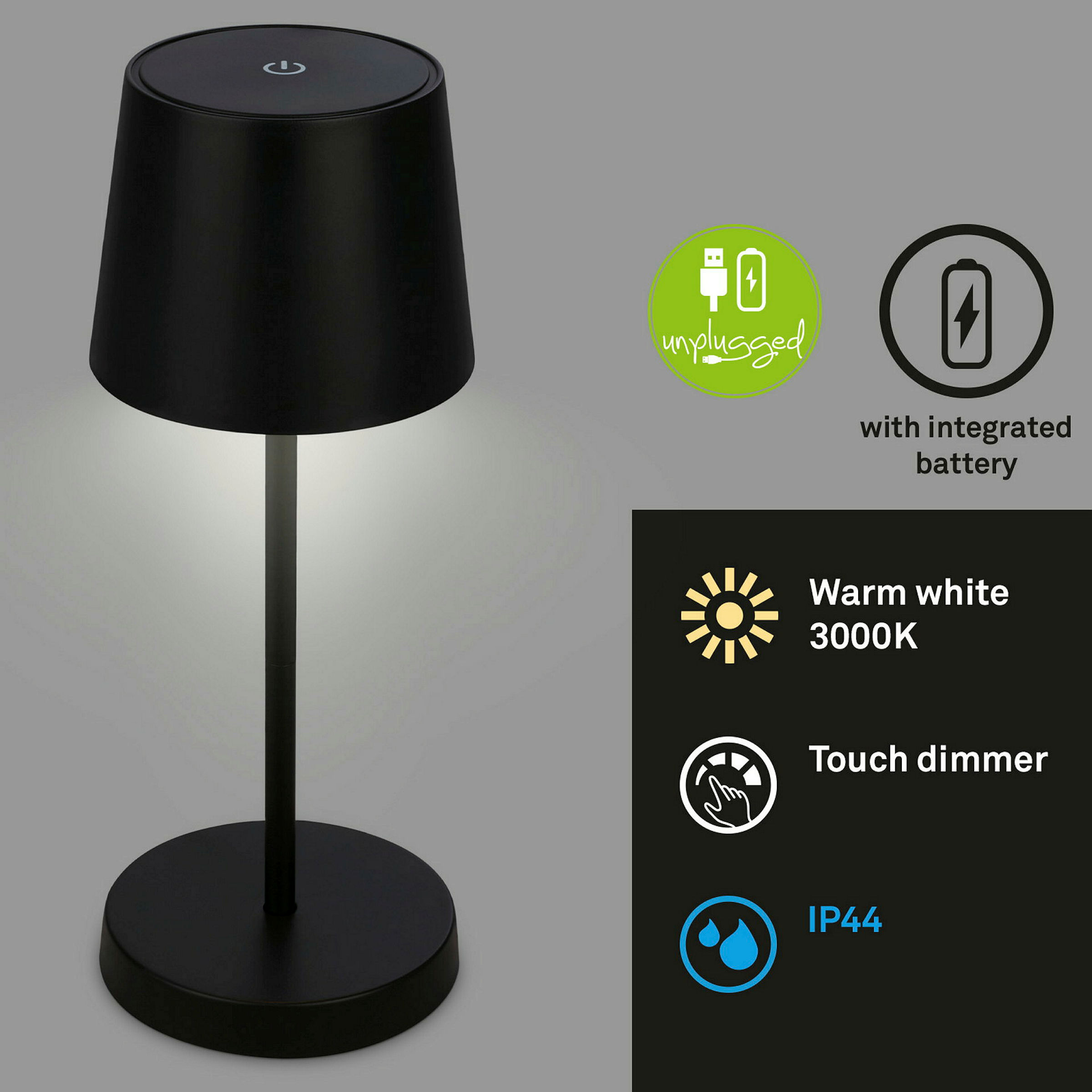 Akku LED Tischleuchte, Schwarz, 1xLED-Modul/2,6W