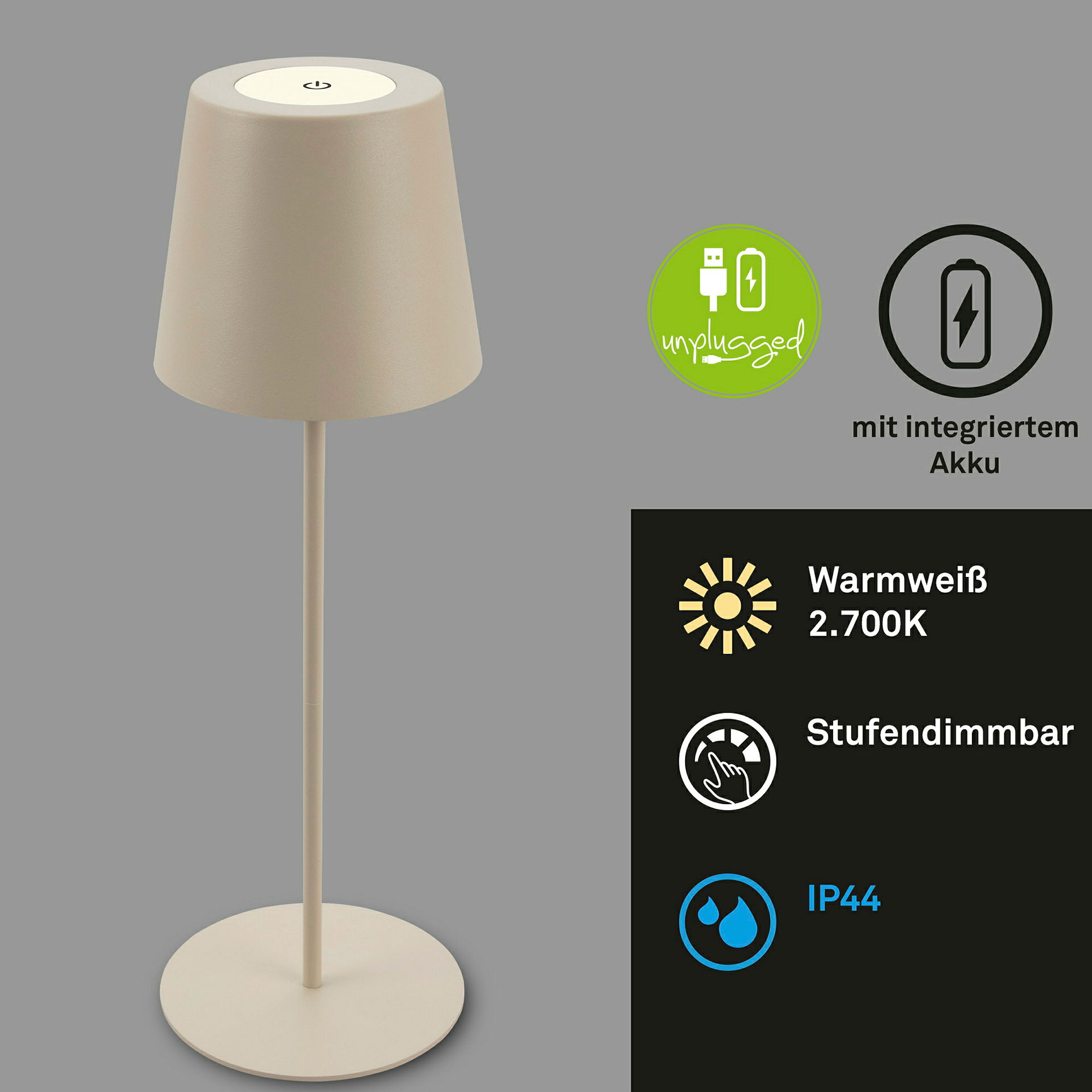 KIKI LED Akku Tischleuchte, IP44, 2,5W, Beige