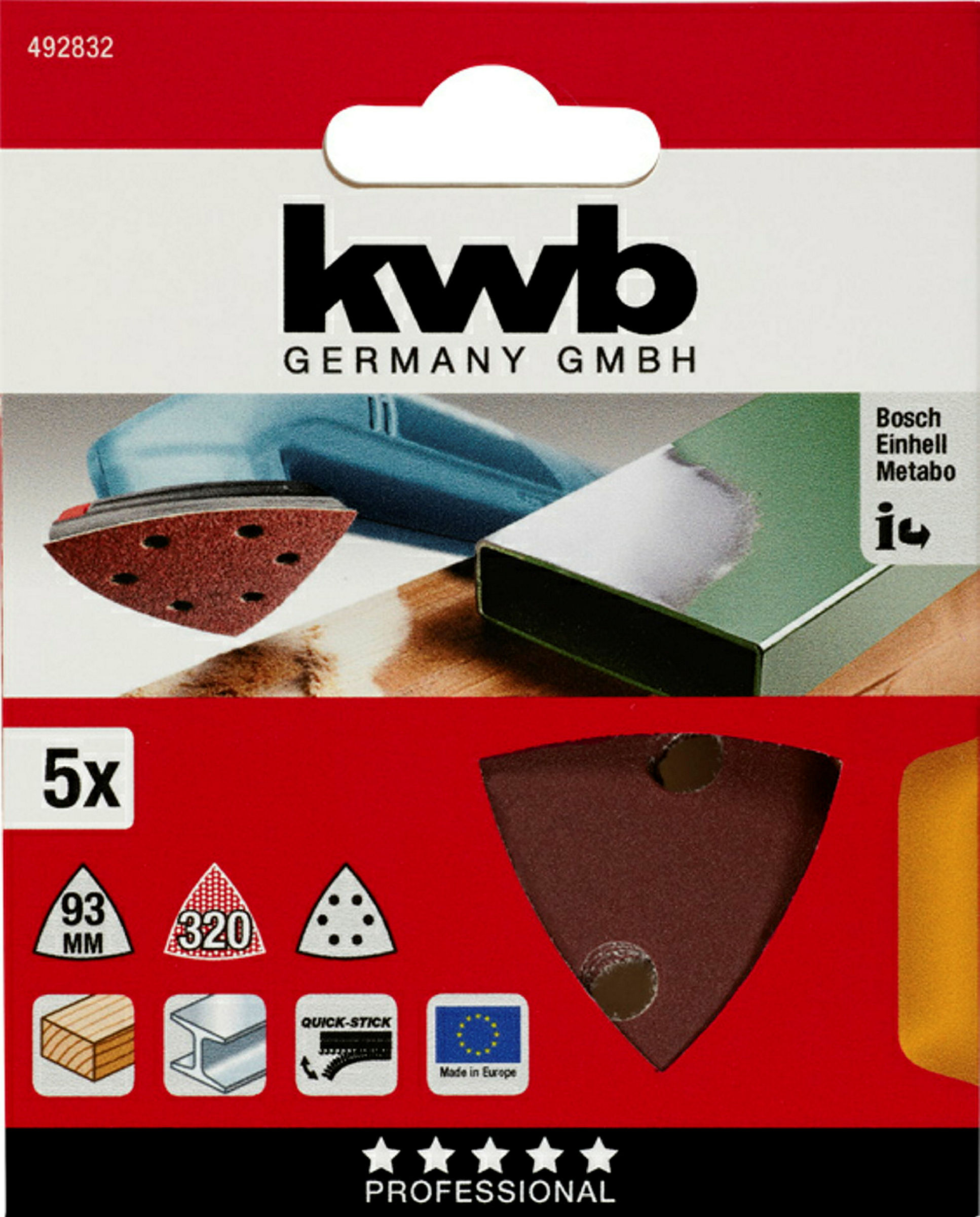 Haft-Schleifdreiecke, HOLZ & METALL, Edelkorund, 93 mm, K 320