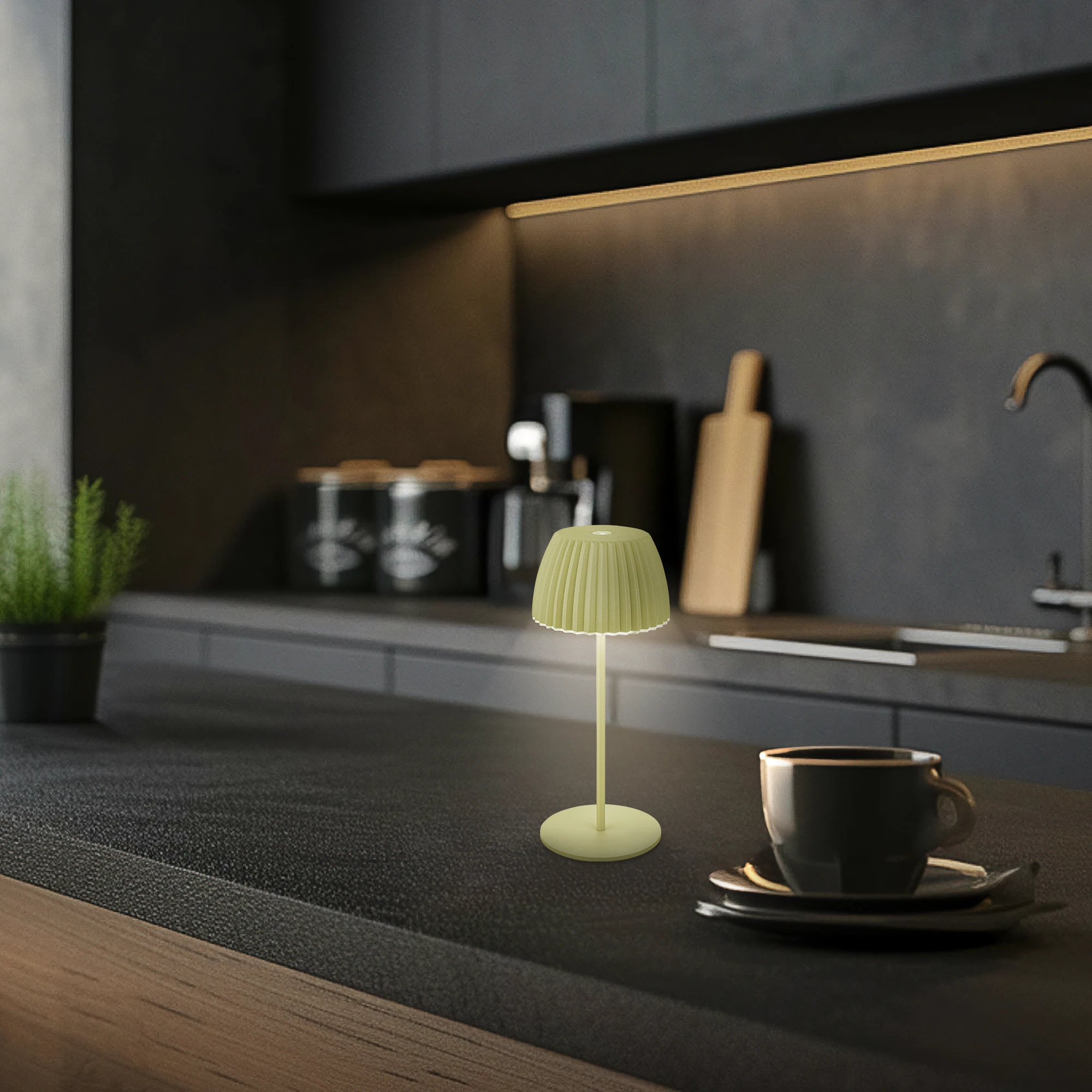 Brilo unplugged RIFFLE Akku Mini Tischleuchte mit Lichtkante - Pastellgrün