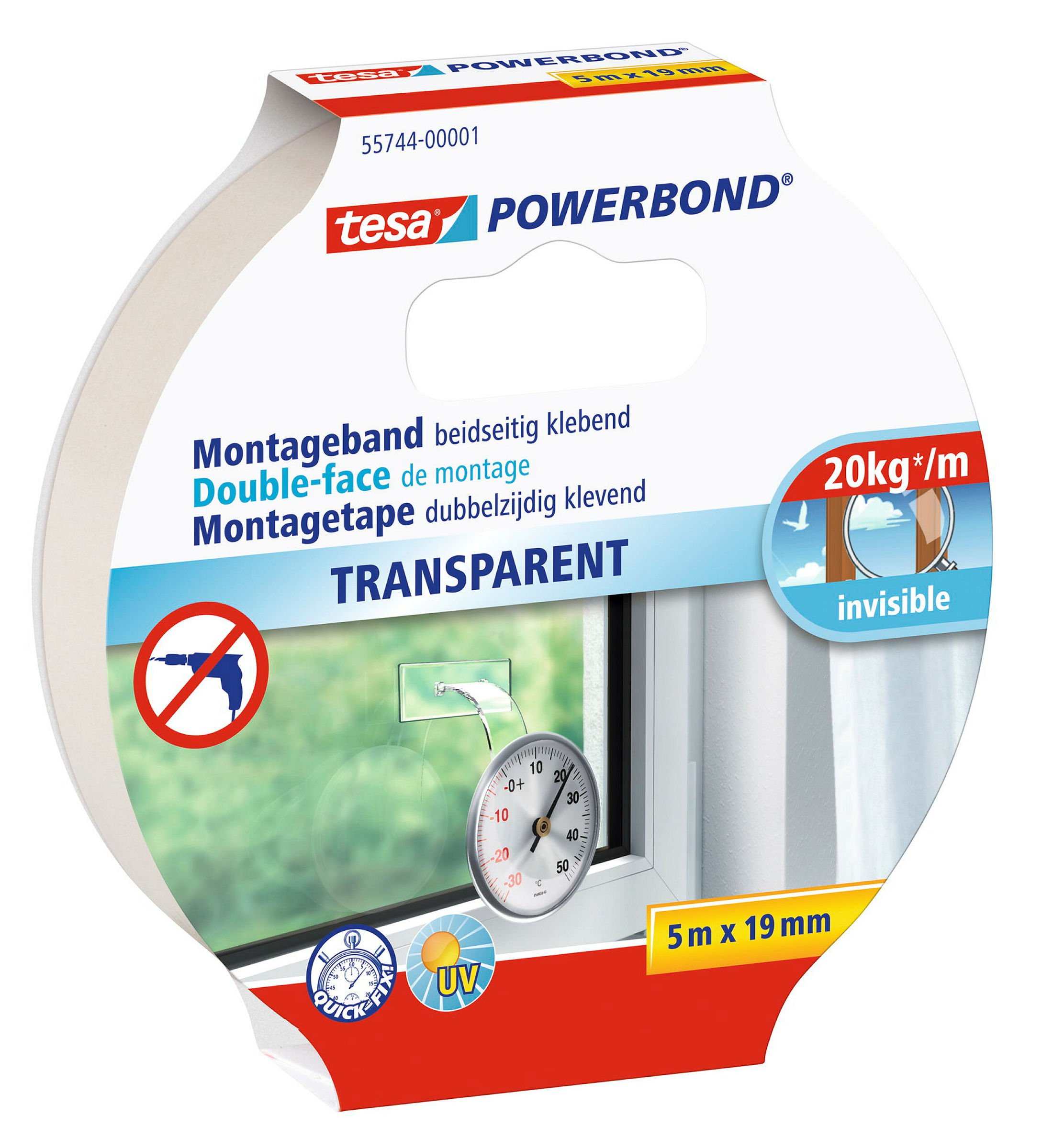tesa® doppelseitiges Montageband Powerbond TRANSPARENT, 5m x 19mm