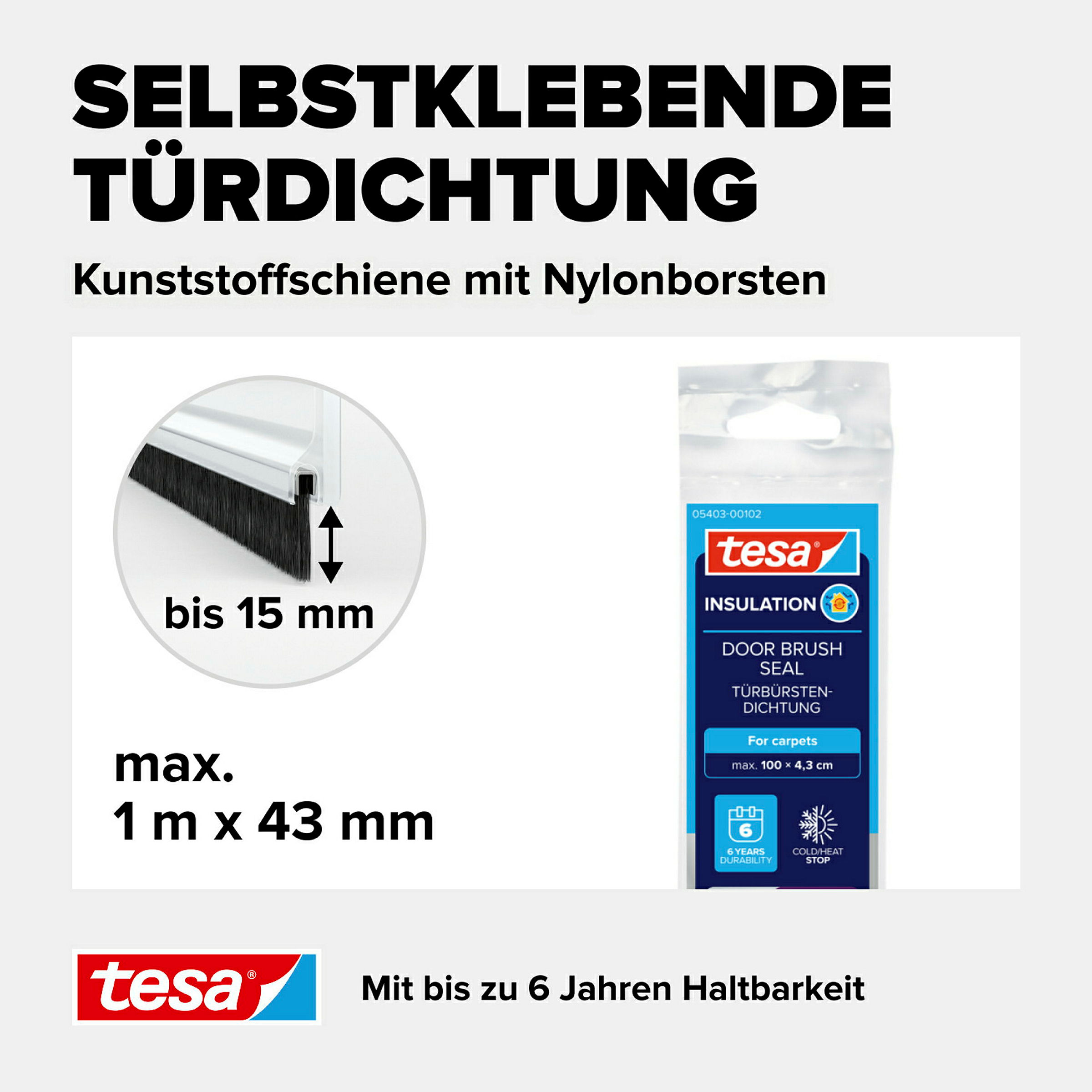 tesamoll® Türdichtschiene für Textilböden, transparent