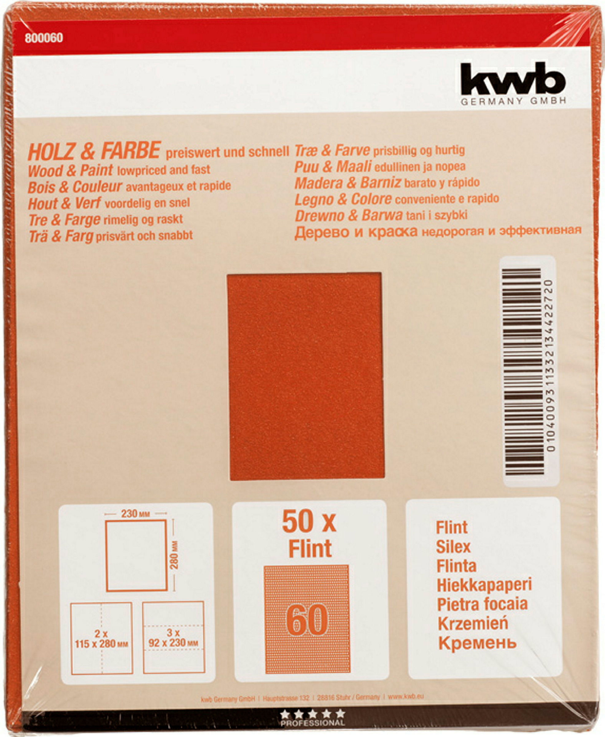 Schleifpapier HOLZ & FARBE, Flint, 230 x 280 mm, K 60