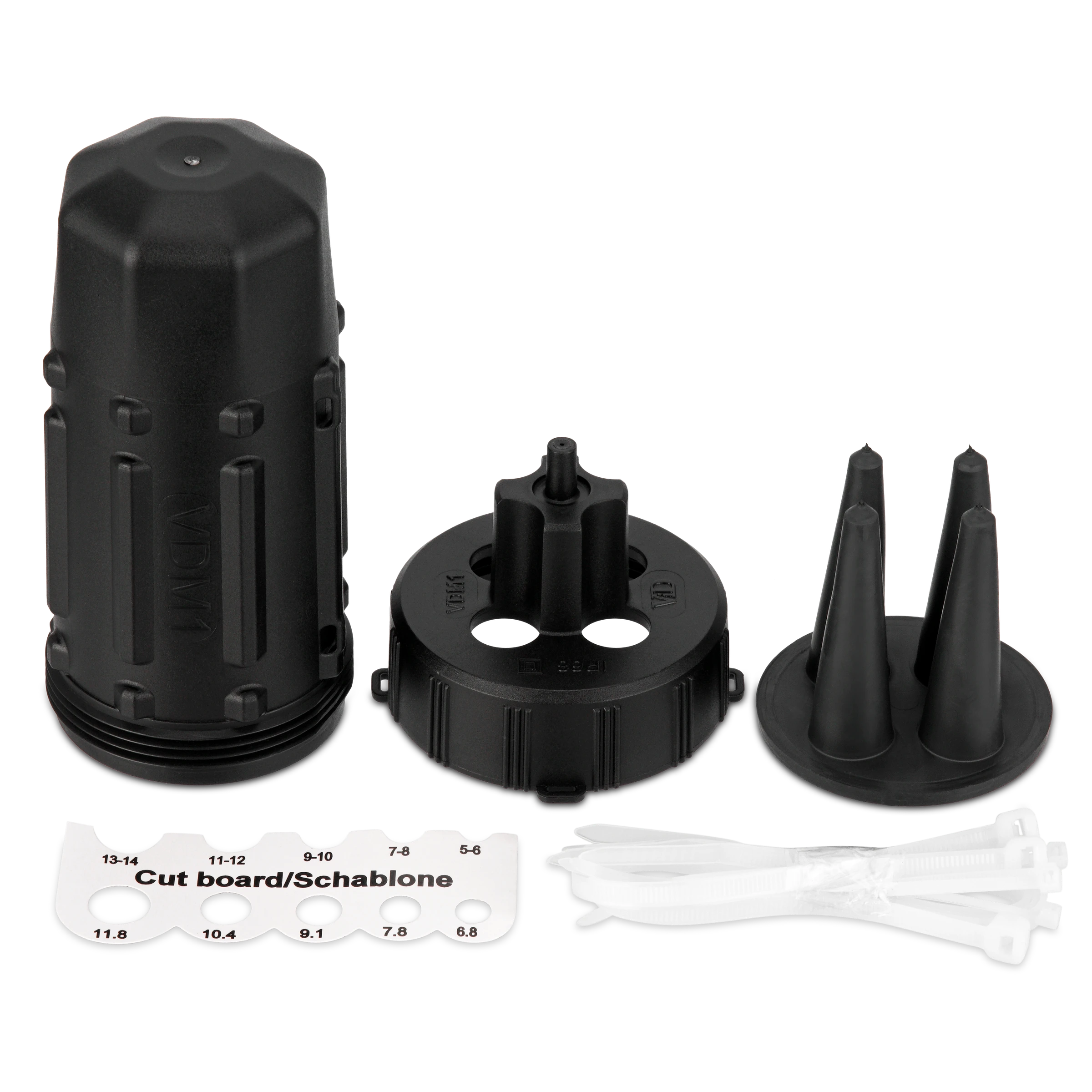 Dosenmuffe für Erdkabelverlegung IP68, 4-f. 5-14mm m. Zubehör schwarz