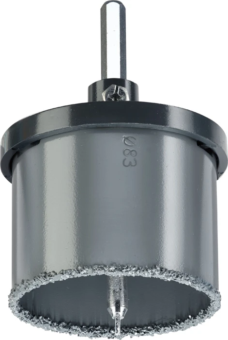 Lochsäge hartmetallbestreut, mit Trägerteller und Zentrierbohrer, ø 83 mm