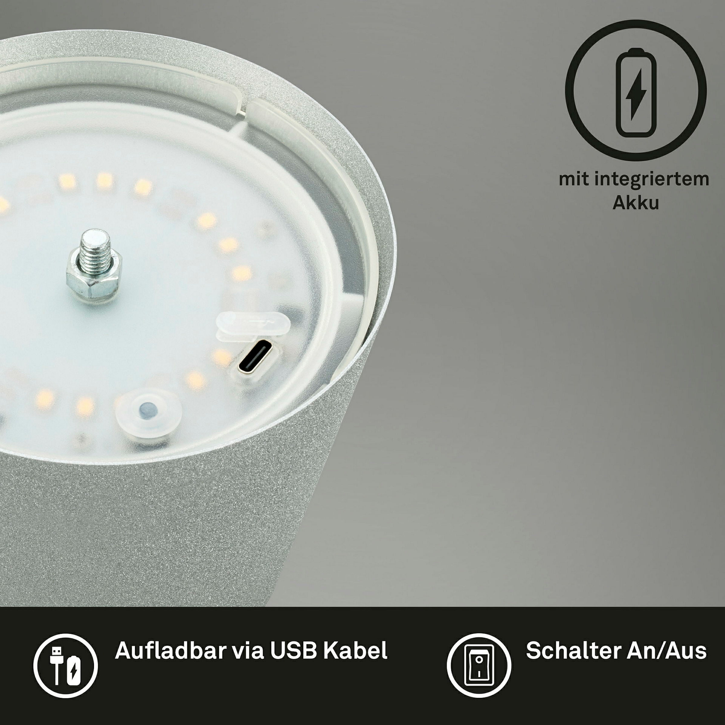 KIKI LED Akku Tischleuchte, IP44, 2,5W, Chrom matt