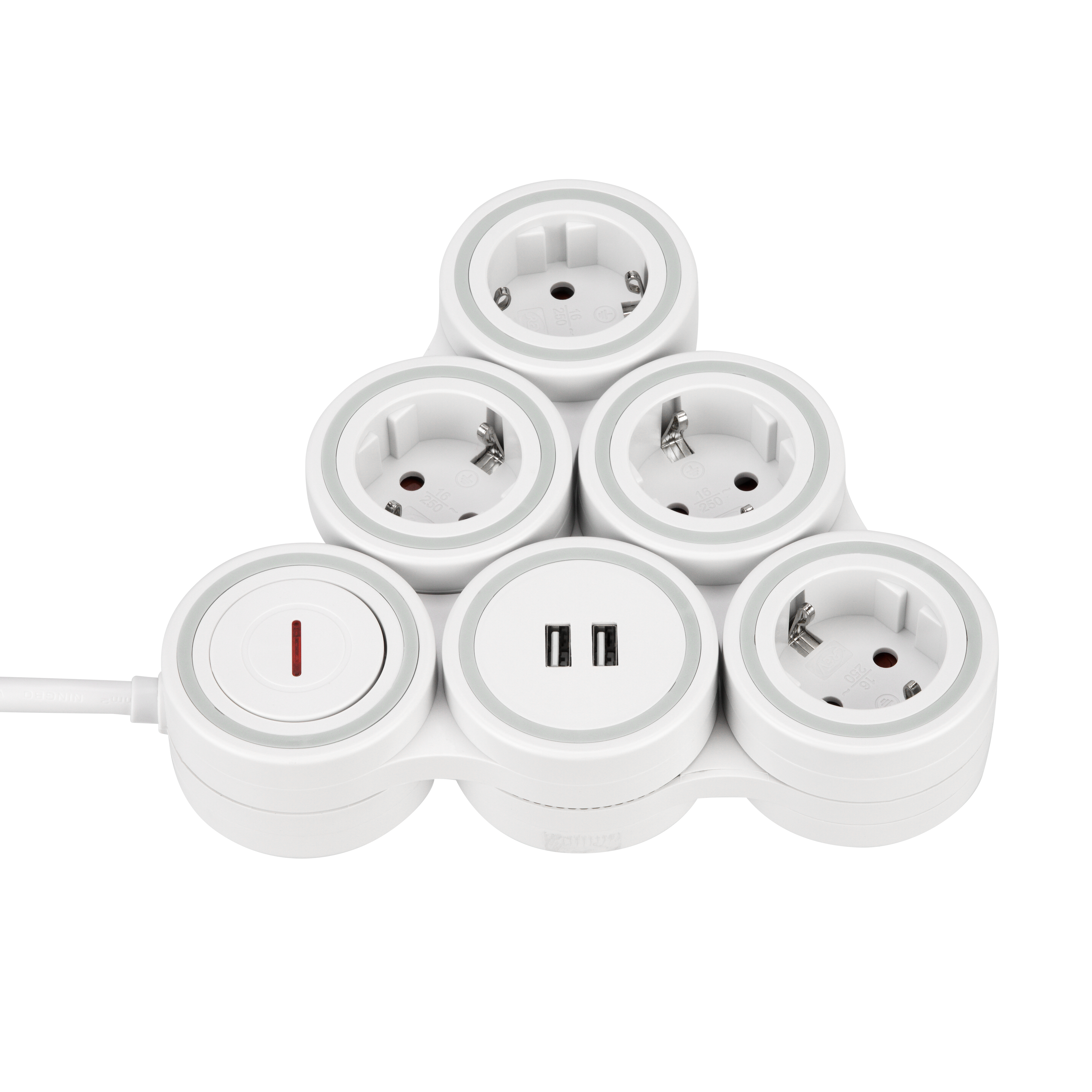 Steckdosenleiste Supraflex 4-fach USB & Schalter 1,4m weiß-grau