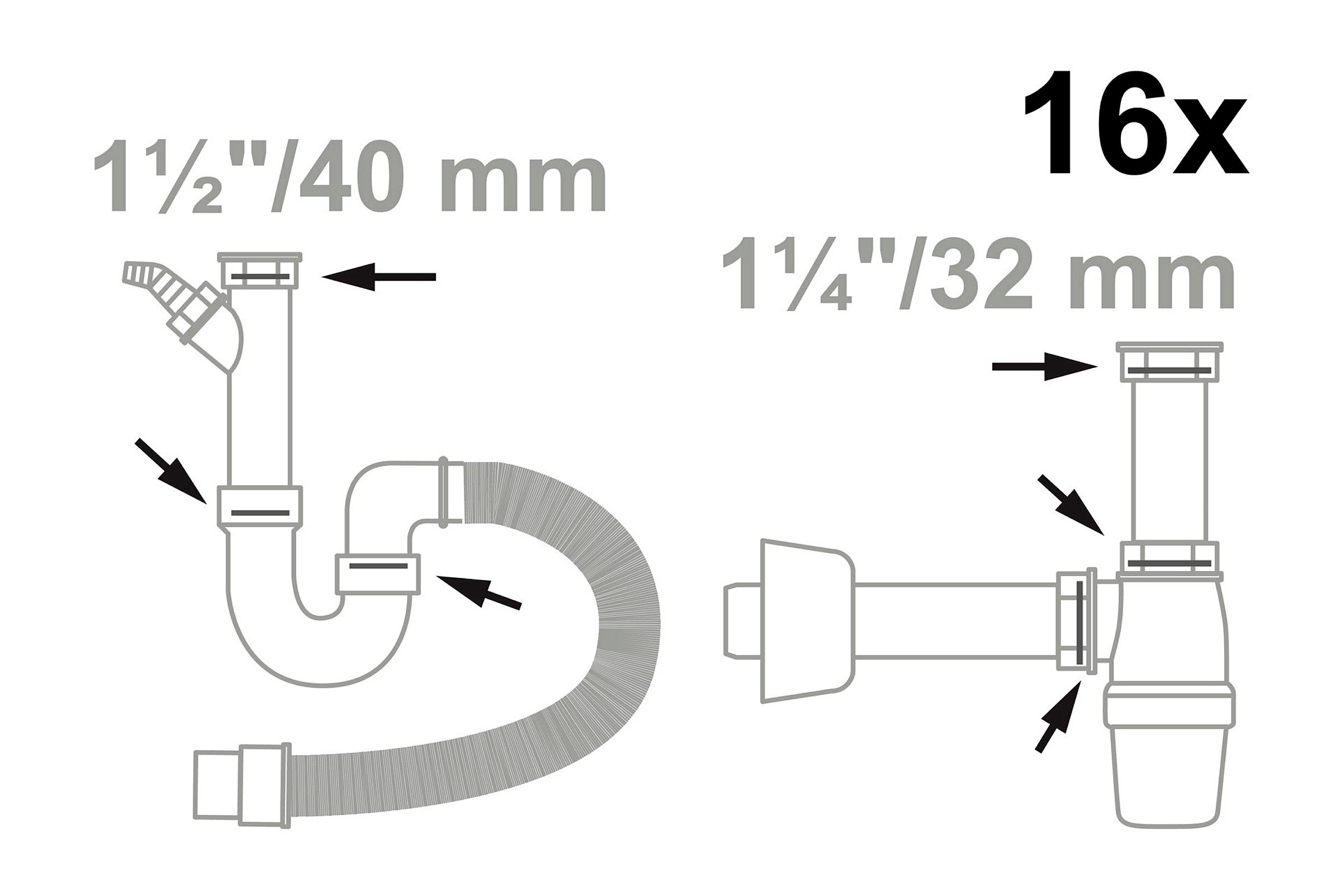 Ablauf-Dichtung-Sortiment, für Waschtisch und Spültisch 1 1/4'' x 32 mm /1
