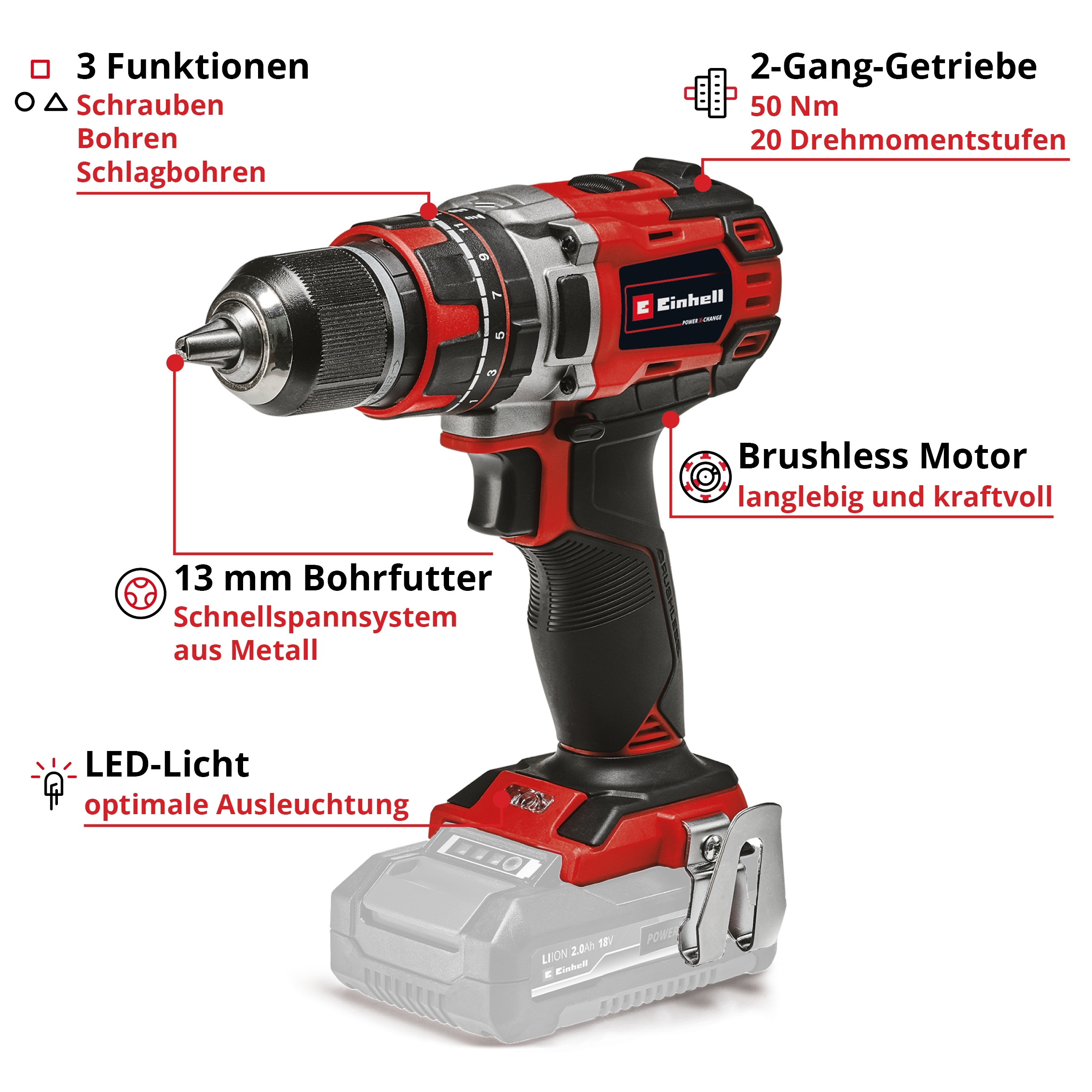 Einhell Professional TP-CD 18/50 Li-i BL-Solo Akku-Schlagbohrschrauber