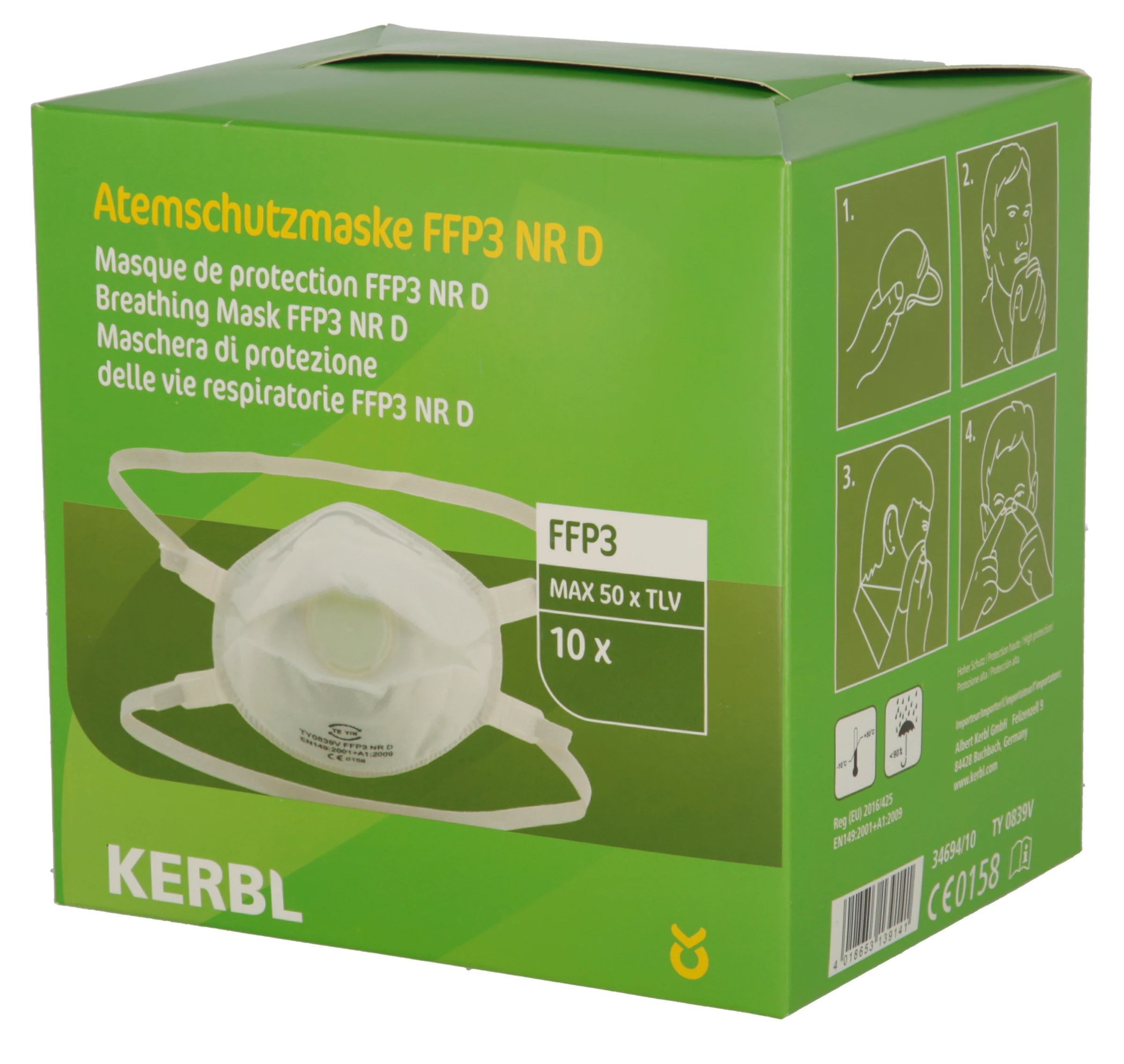 Atemschutzmaske FFP3 NRD mit Ventil, 10 St. in Box
