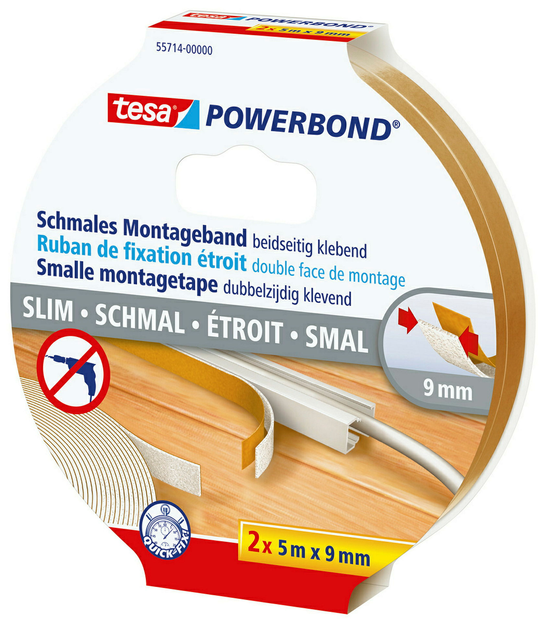 tesa® Powerbond Montageband schmal, transparent, 5m x 9mm