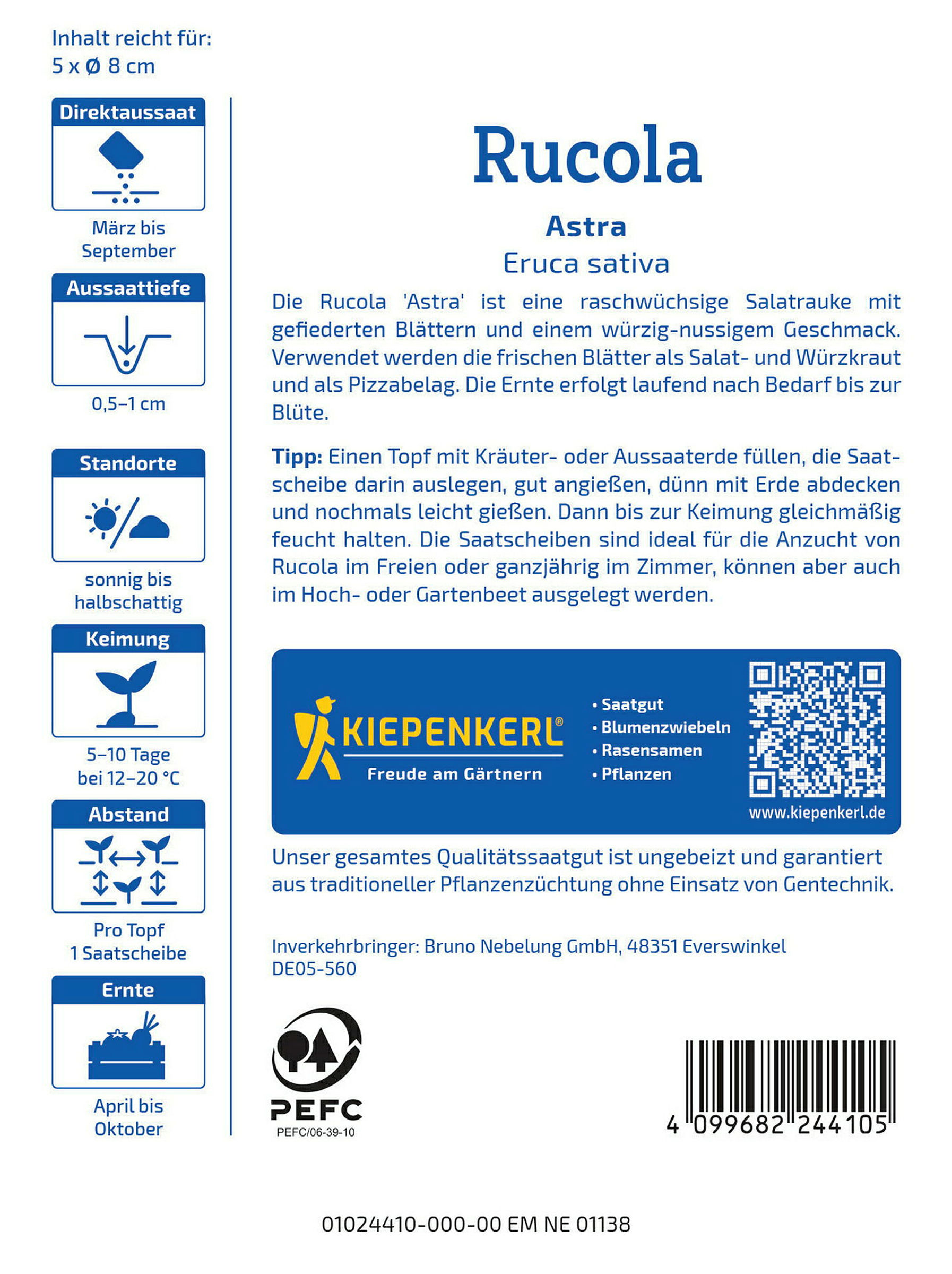 Kiepenkerl Rucola Astra, Saatscheibe