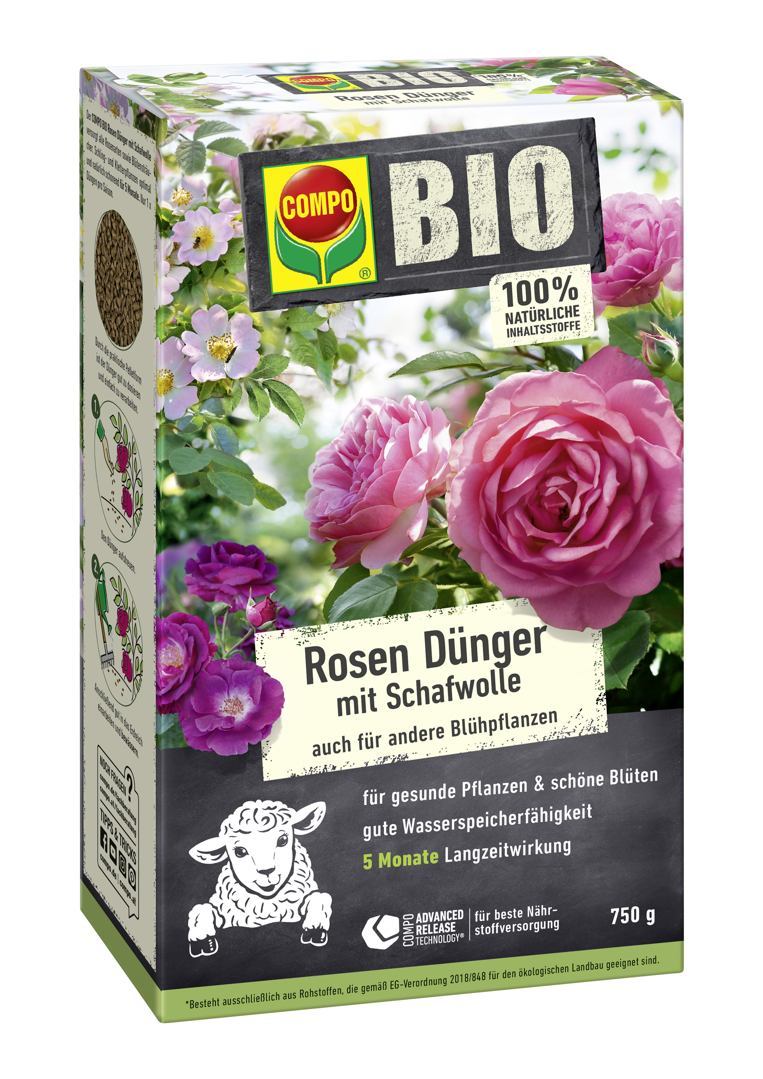 Compo BIO Rosen Düngermit Schafwolle, 750 g