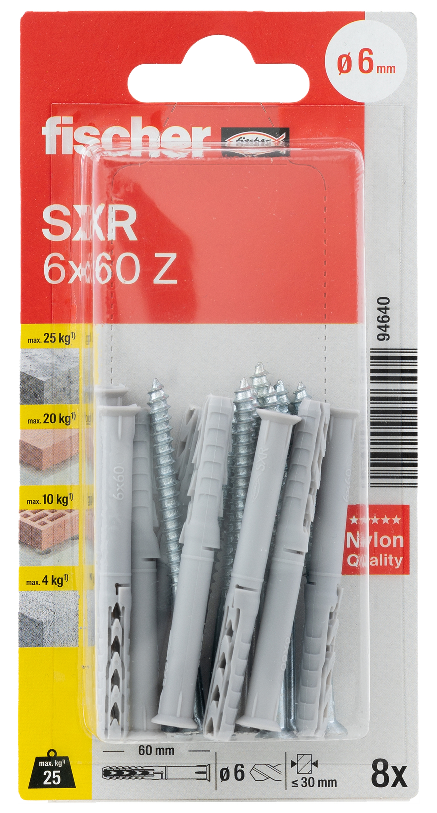 fischer Langschaftdübel SXR 6 x 60 Z Senkkopfschraube (PZ)