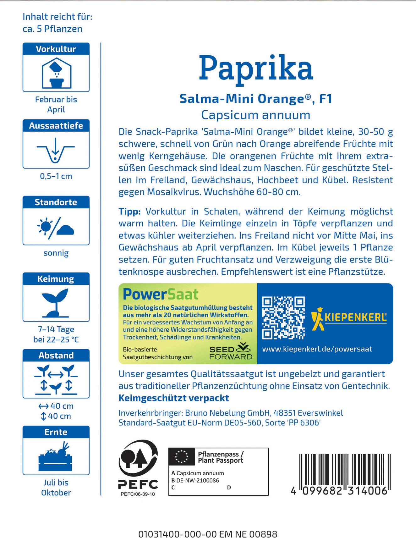 Kiepenkerl Paprika Salma-Mini Orange®, F1, PowerSaat