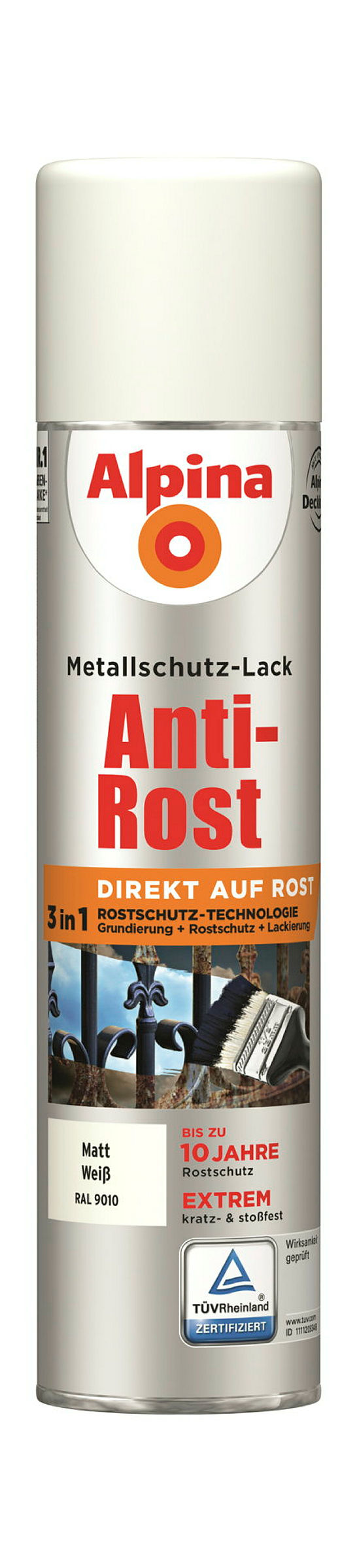 Alpina Metallschutzlack Anti-Rost Weiß 400ml Sprühdose matt