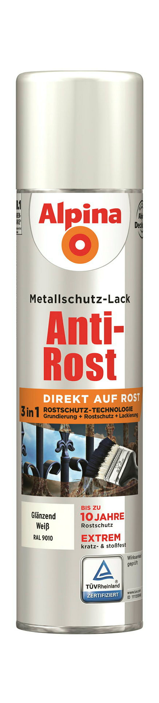 Alpina Metallschutzlack Anti-Rost Weiß 400ml Sprühdose glänzend