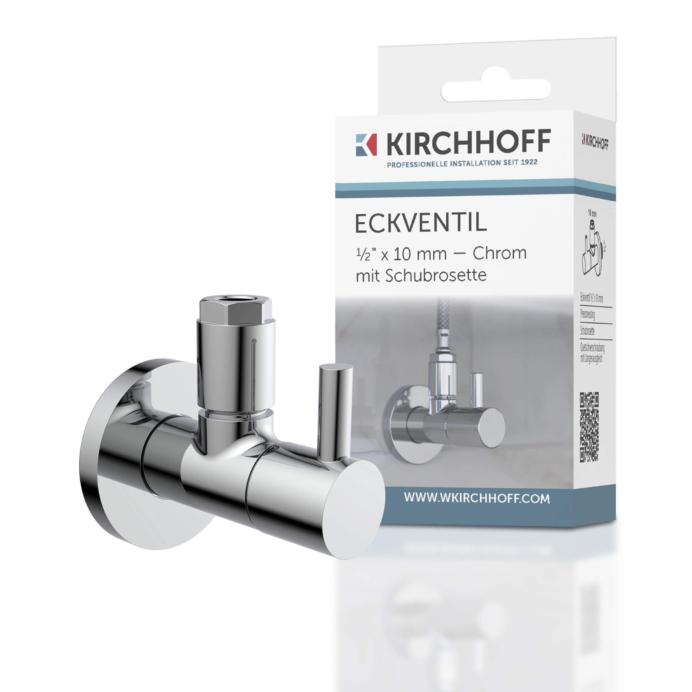 DEV-5WK, Eckventil, 1/2''AG x 10 mmQ, mit Rosette