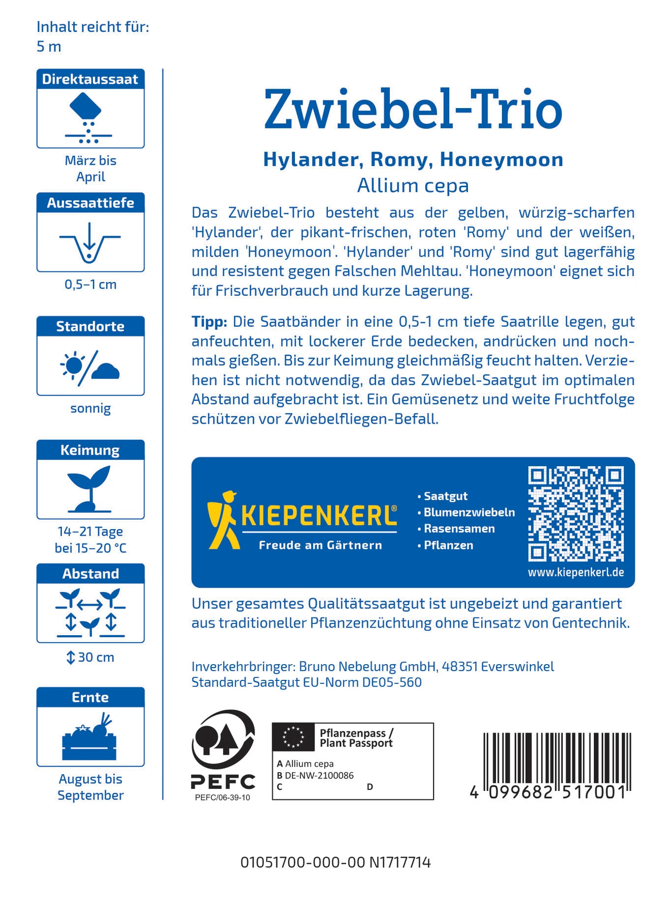 Kiepenkerl Zwiebel-Trio Hylander, Romy, Honeymoon, Saatband