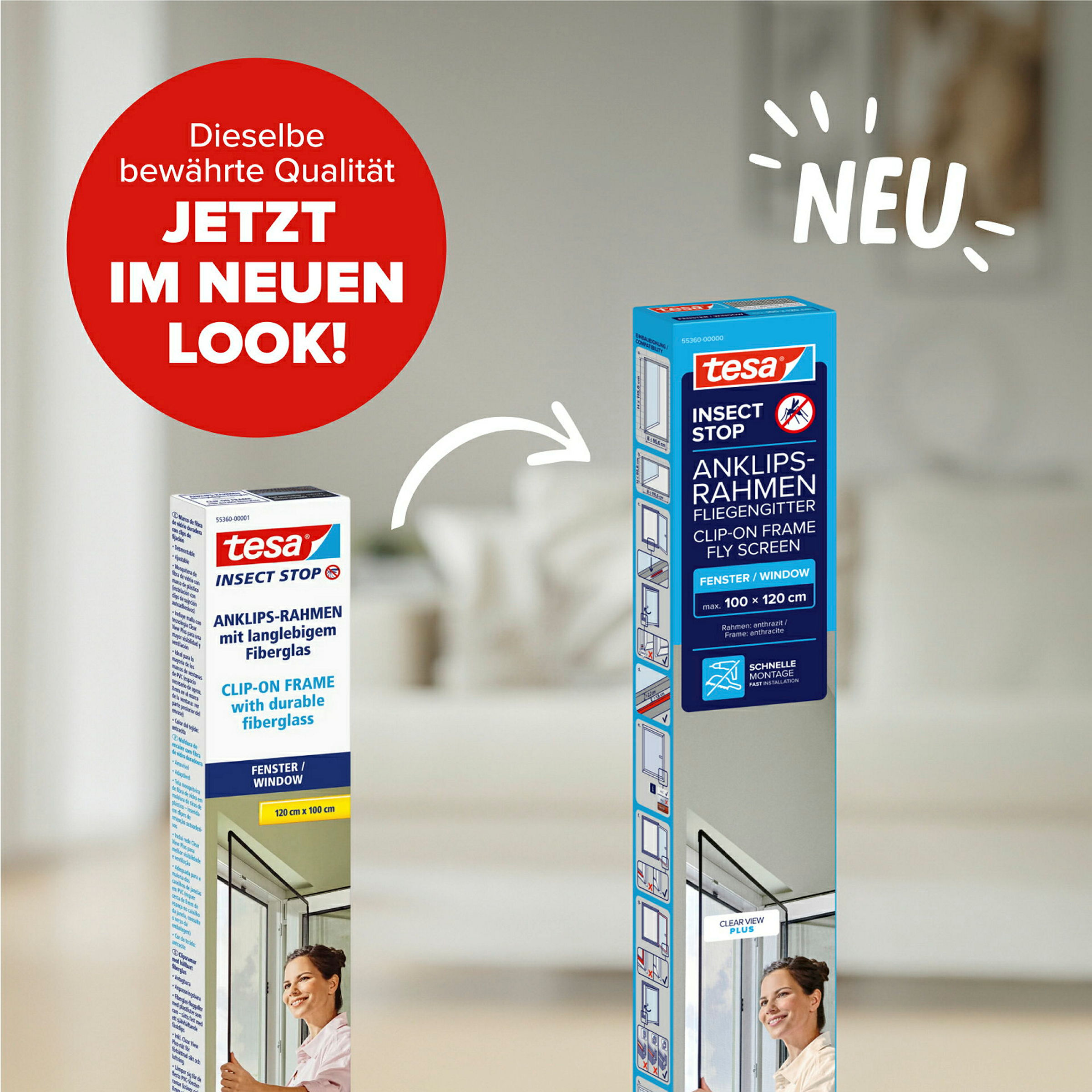 tesa® Anklipsrahmen Fliegengitter 1,00 m x 1,20 m