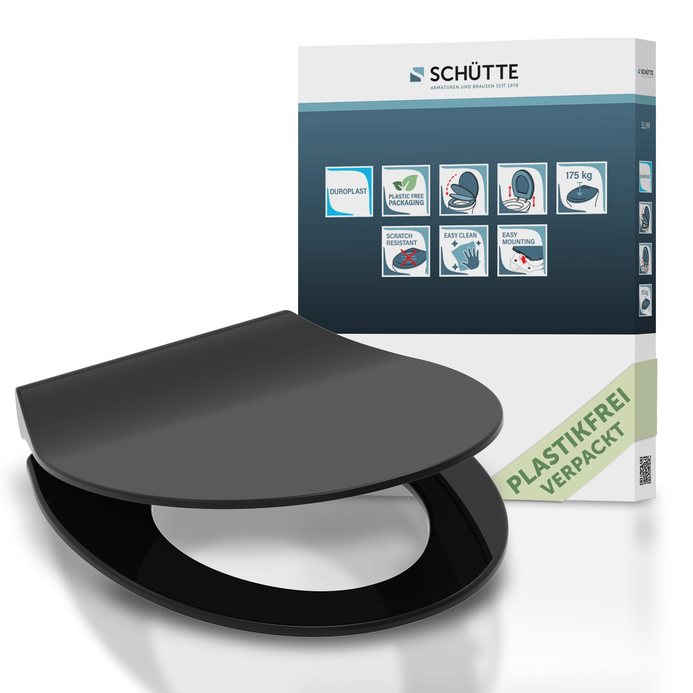 Duroplast WC-Sitz SLIM BLACK, mit Absenkautomatik und Schnellverschluss