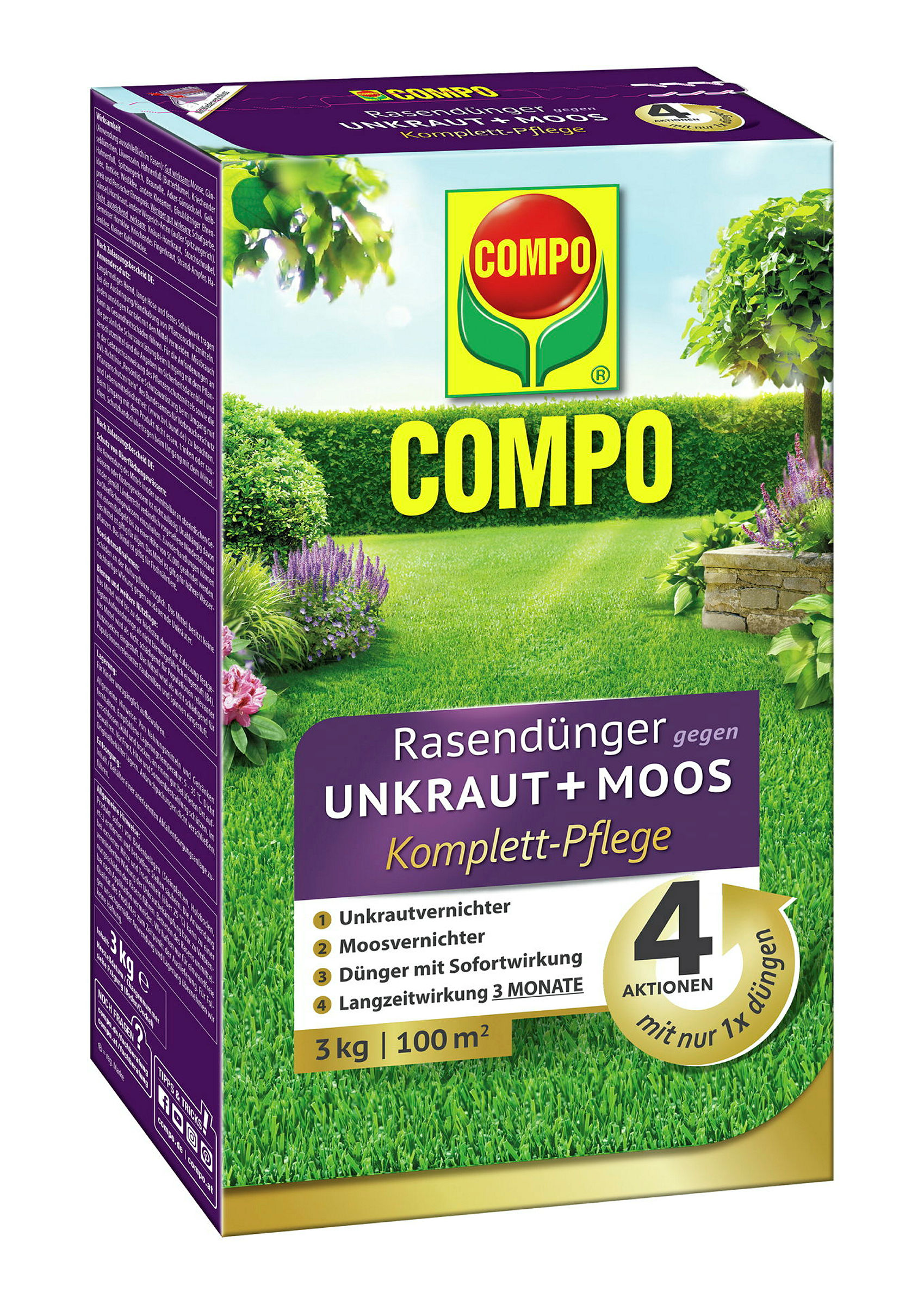 COMPO Rasendünger Unkraut+Moos Komplettpflege, 3 kg