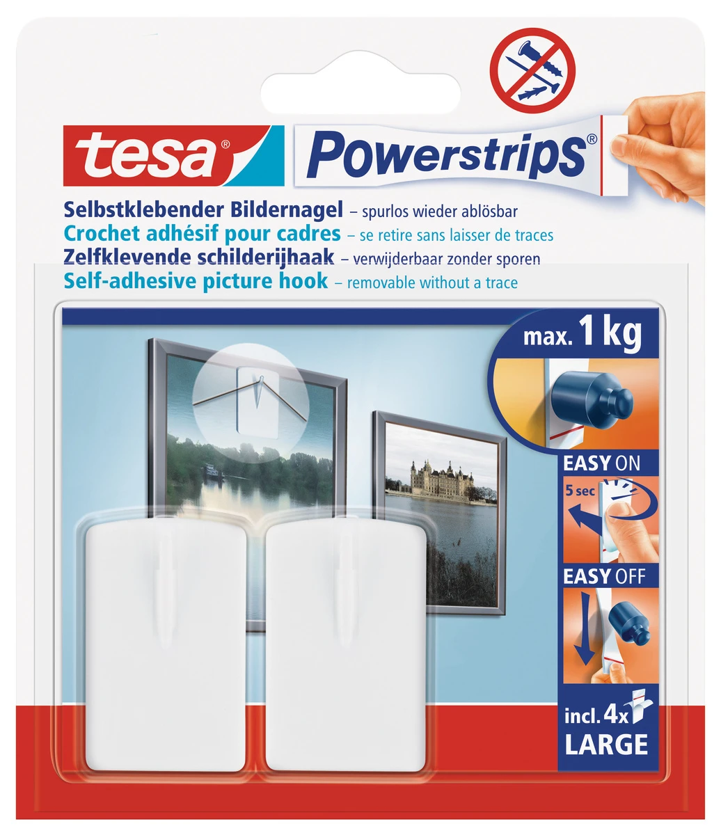tesa® Powerstrips Bildernagel, selbstklebend, weiß, 2 Stück