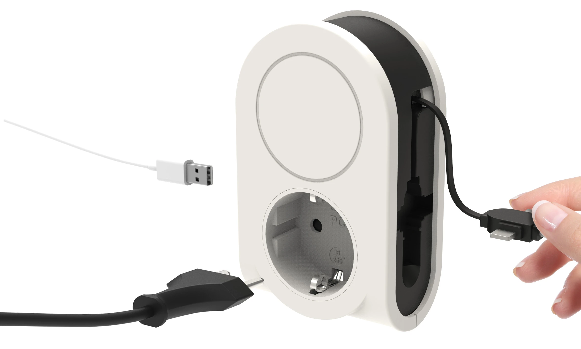 USB-Ladegerät Flex 3 in 1 mit ausziehbarem Ladekabel 3,1A weiß