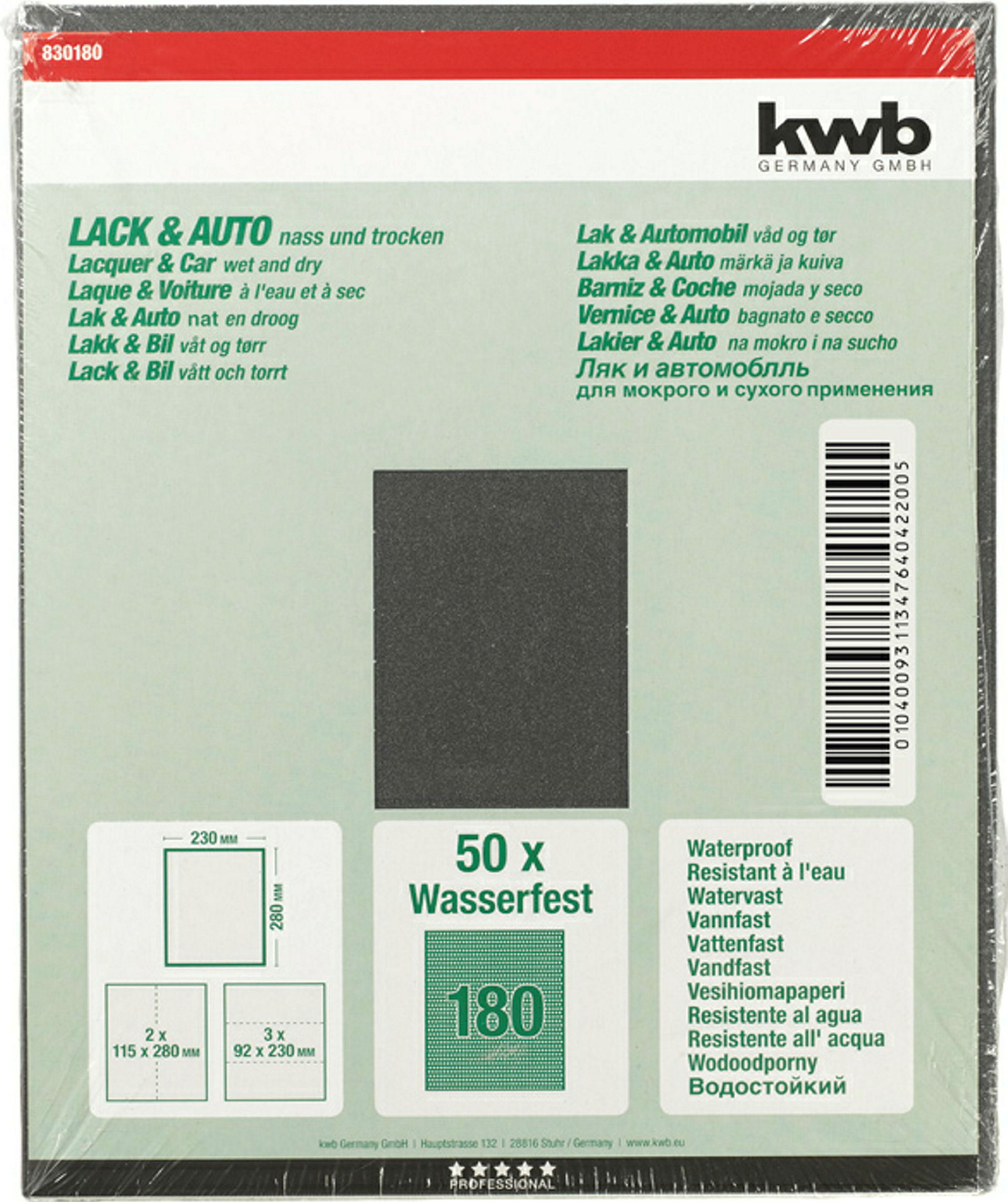 Schleifpapier LACK & AUTO, wasserfest, 230 x 280 mm, K 180