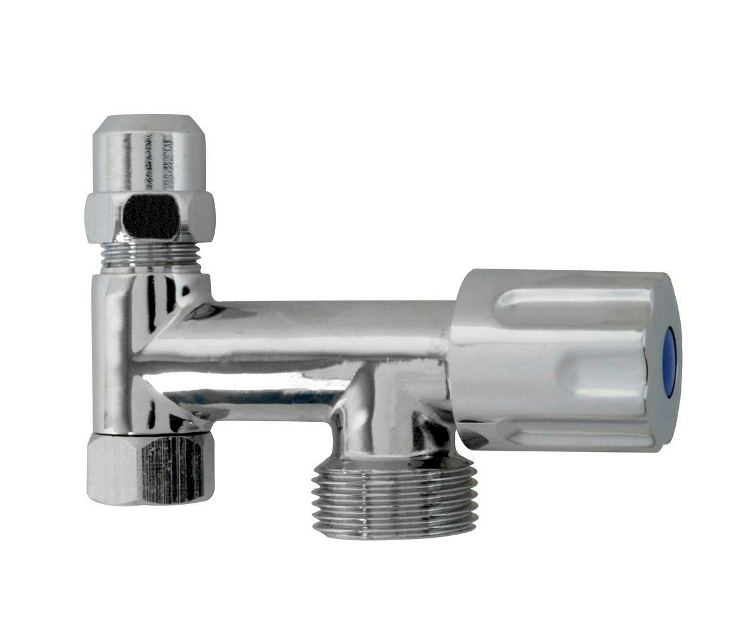 GA-Zusatzventil, Chrom, 3/8''IG x 3/4''AG x 3/8''AG x 10 mmQ, mit Rückfluss