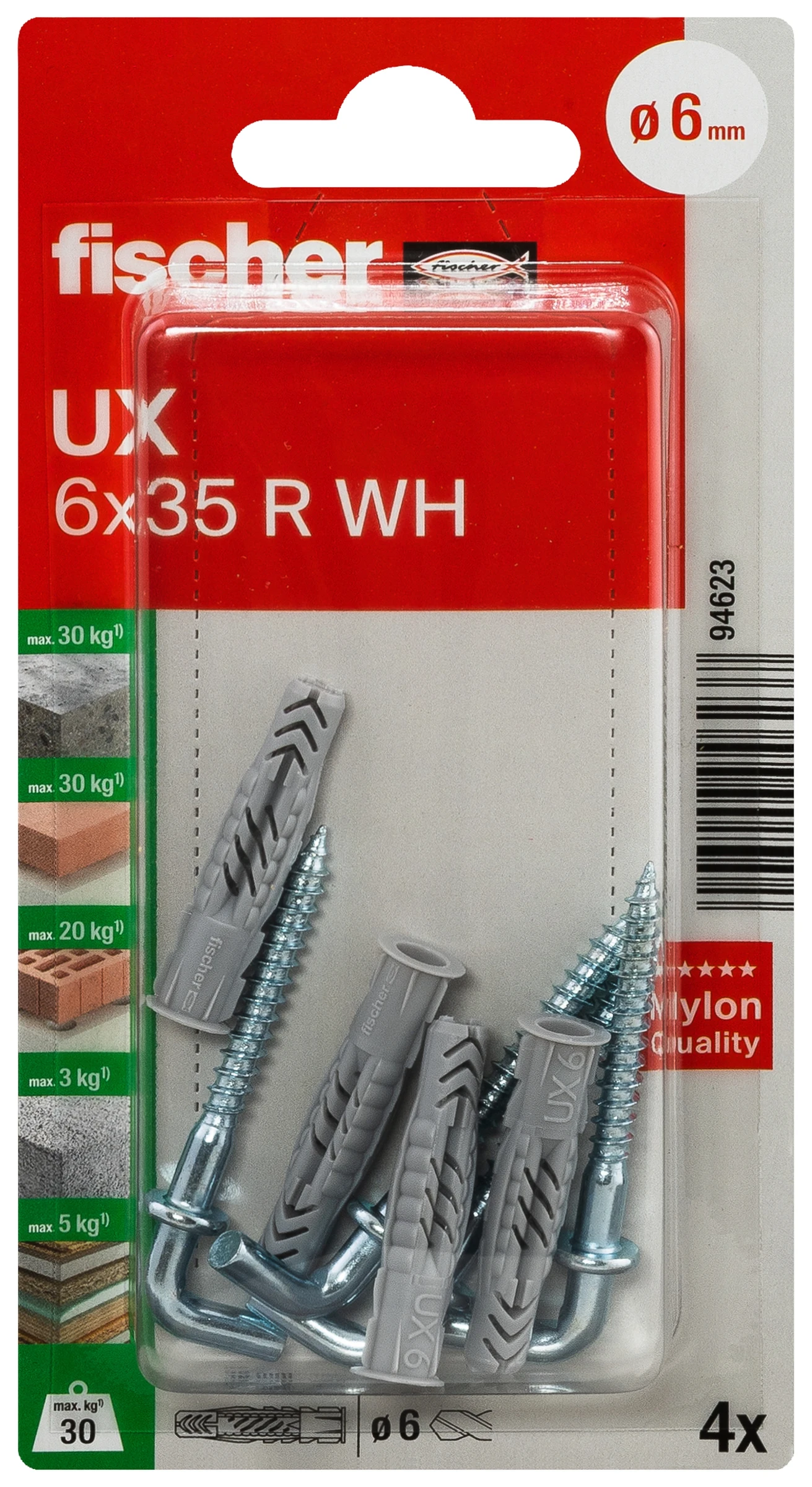 fischer Universaldübel UX 6 x 35 WH mit Winkelhaken
