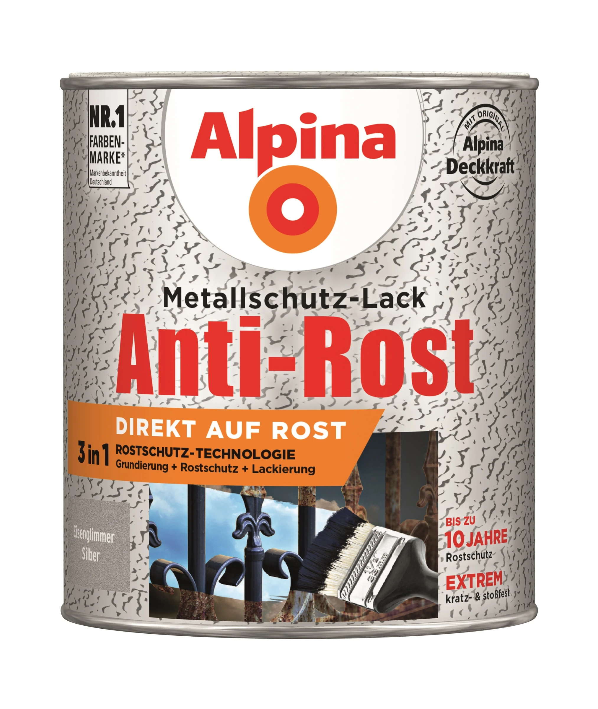 Alpina Metallschutzlack Anti-Rost Eisenglimmer Silber 750ml