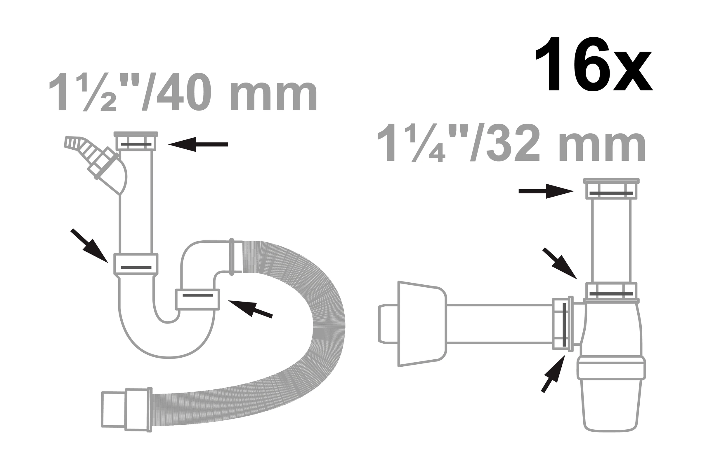 Ablauf-Dichtung-Sortiment, für Waschtisch und Spültisch 1 1/4'' x 32 mm /1