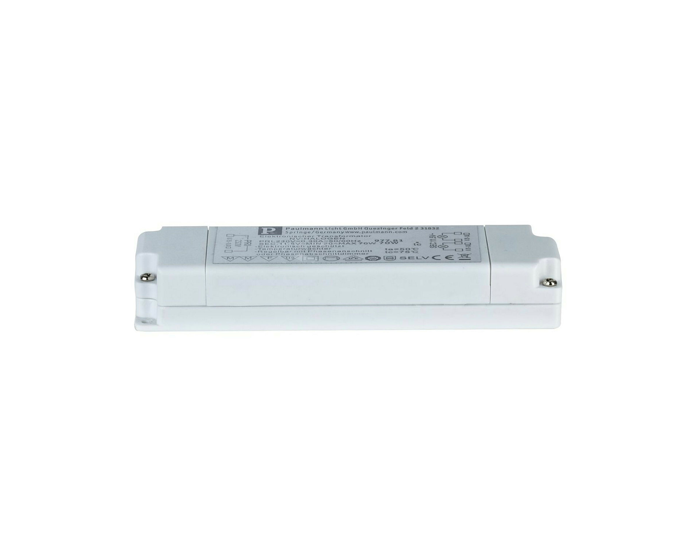 VDE Flat Elektroniktrafo 20-70W 230/12V 70VA Weiß
