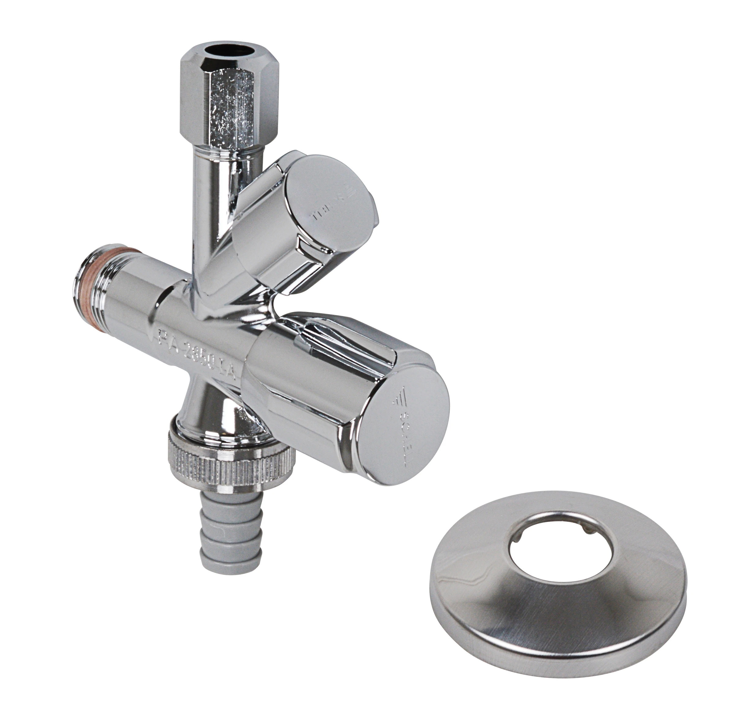 SCHELL GA-Eckventil, Chrom, 1/2''AG x 3/4''AG x 3/8''AG x 10 mmQ, selbstdic