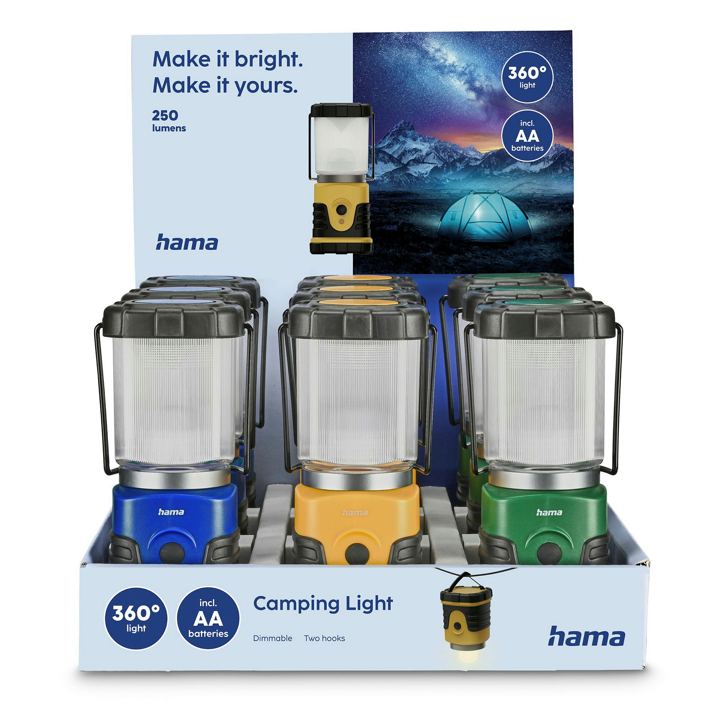 Hama Outdoorlampe ''L250'', Batterien, Campinglampe, 9 St/Disp.