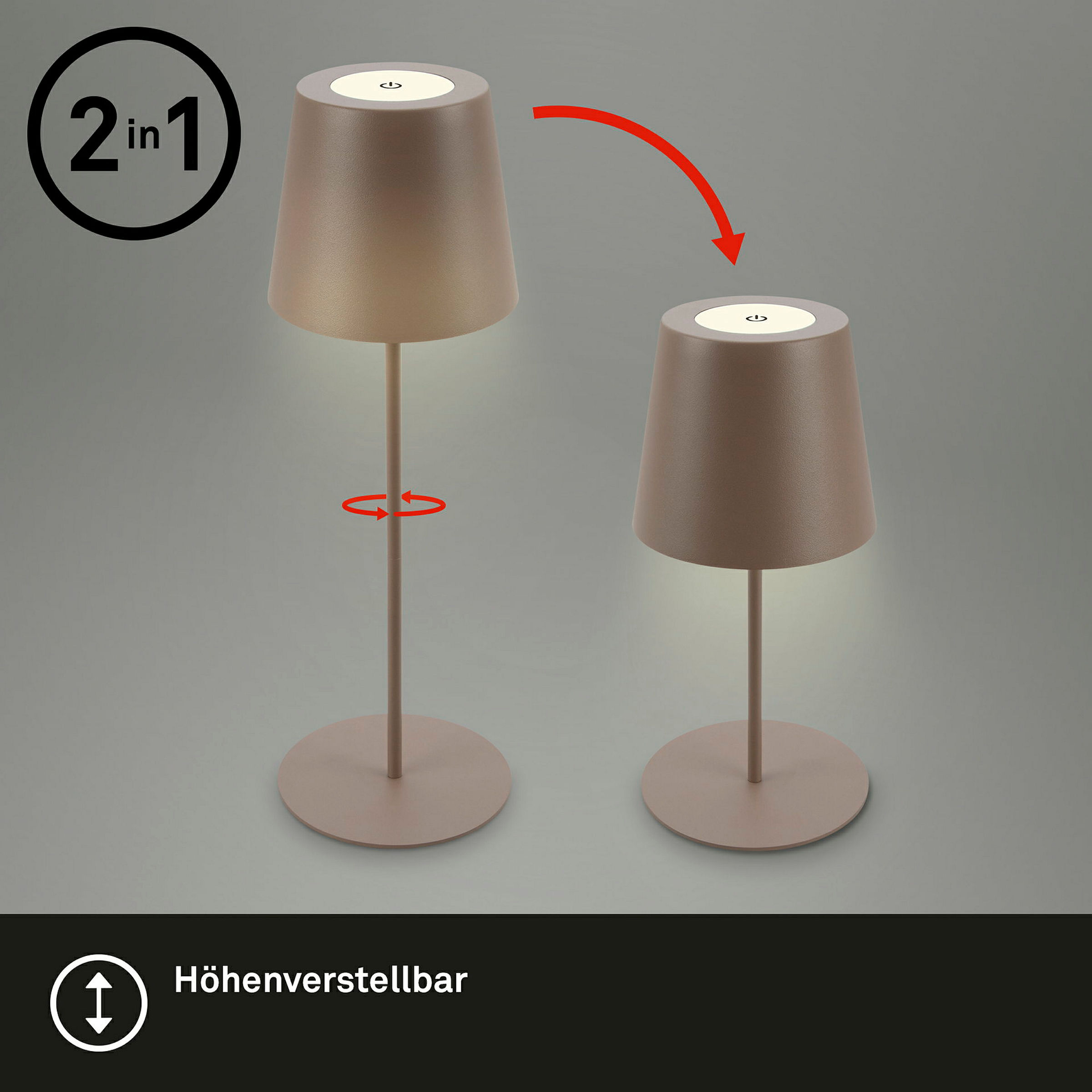 KIKI LED Akku Tischleuchte, IP44, 2,5W, Umbrasand