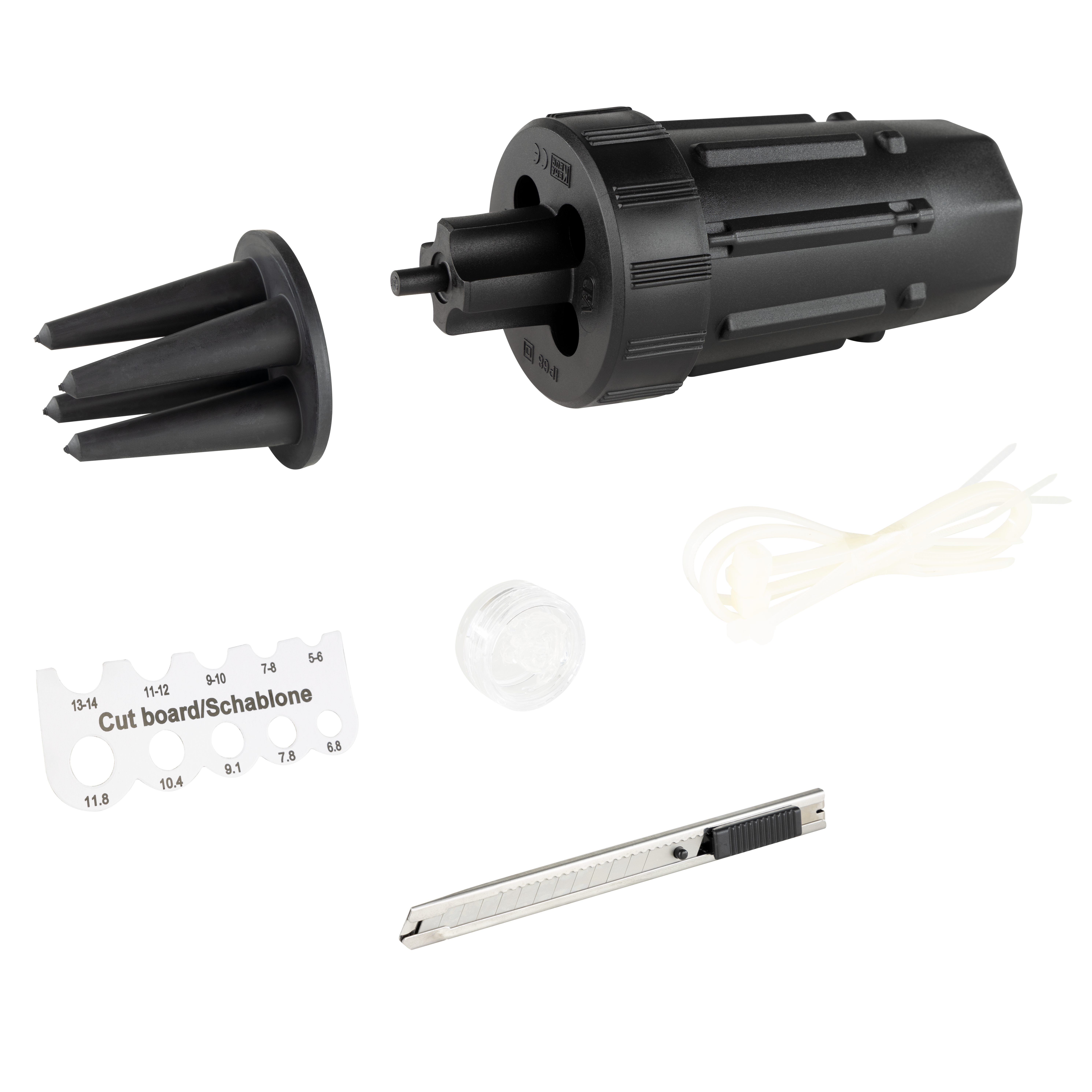Dosenmuffe für Erdkabelverlegung IP68, 4-f. 5-14mm m. Zubehör schwarz