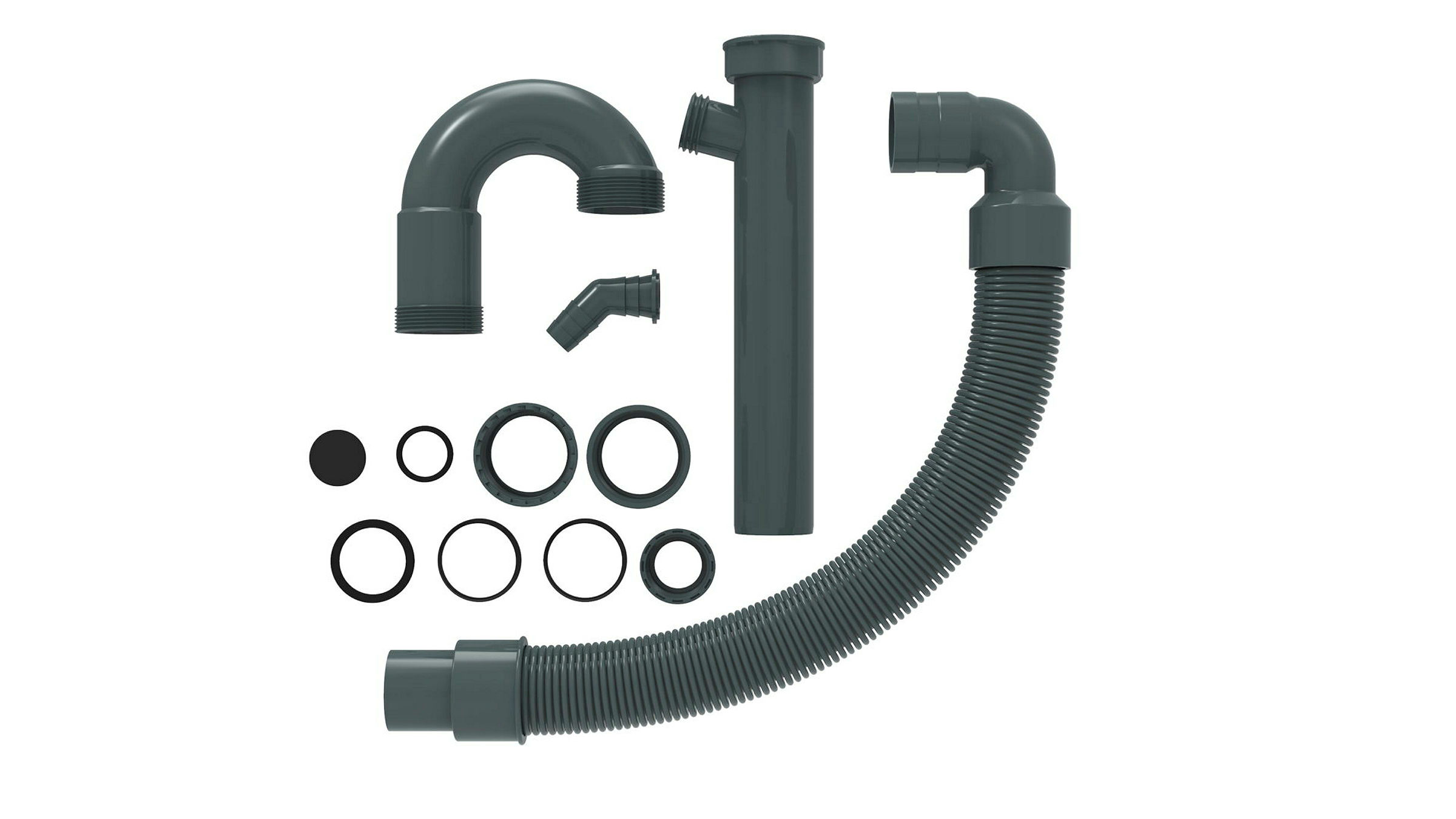 ECO-SAVE KS Flexibler Spültisch-Röhrensiphon, Grau, 1 1/2'' x 3/4''T x 40/5
