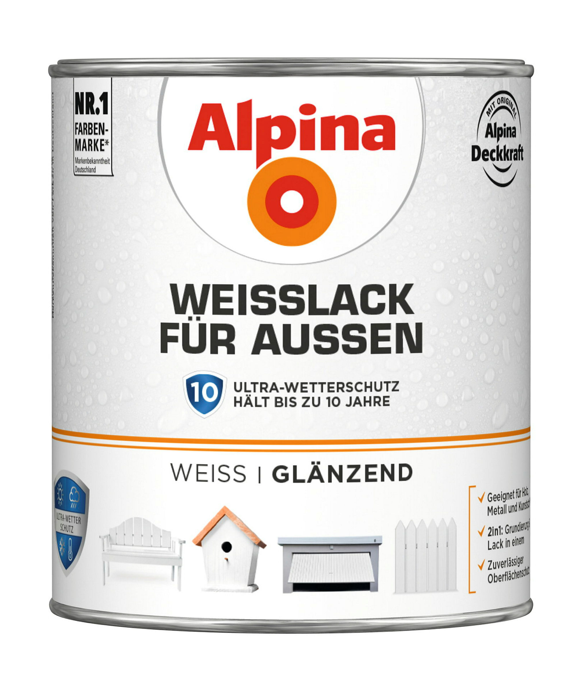 Alpina Weißlack für Außen 750ml glänzend